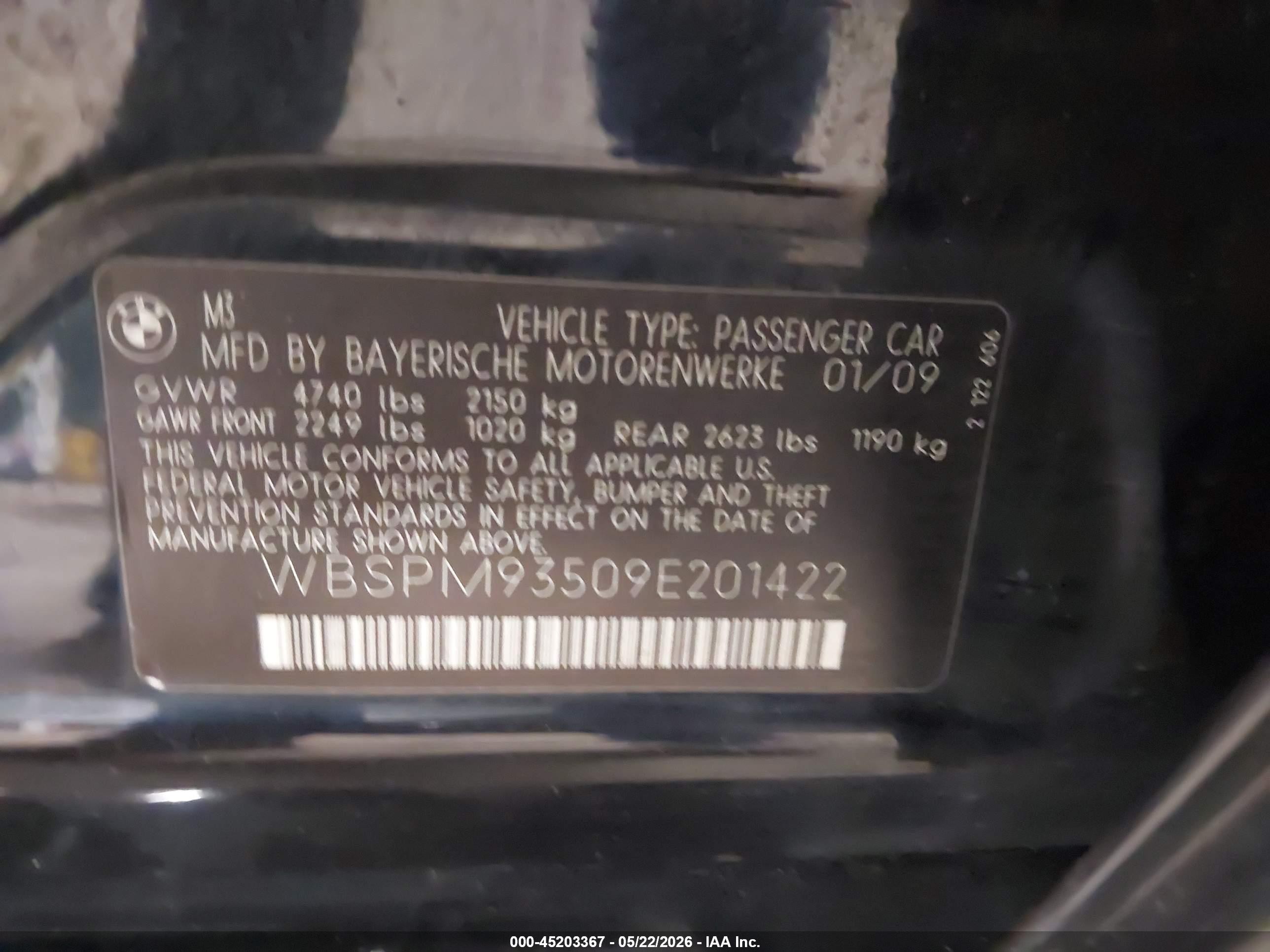 2009 Bmw M3 Dark Blue vin: WBSPM93509E201422