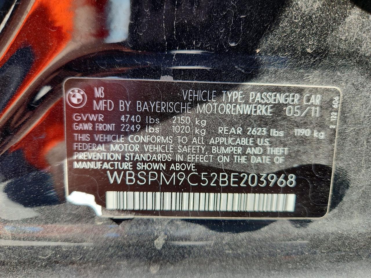 2011 Bmw M3 Black vin: WBSPM9C52BE203968