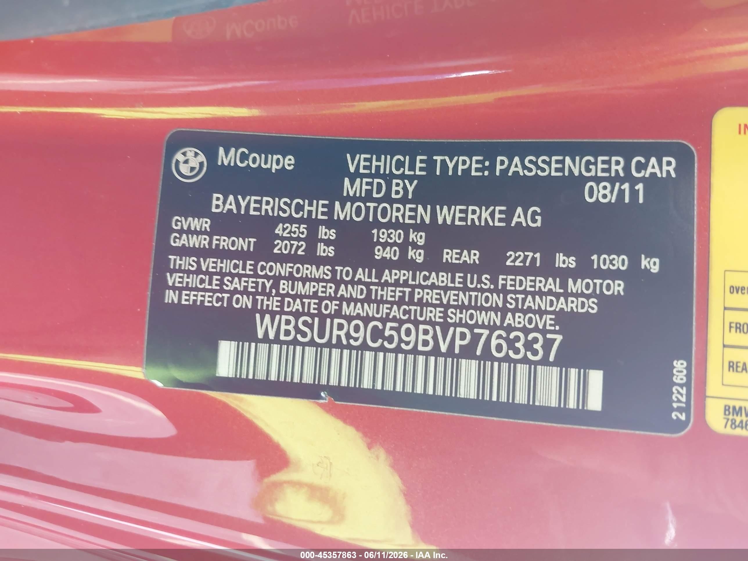 2011 Bmw 1 Series M   Orange vin: WBSUR9C59BVP76337
