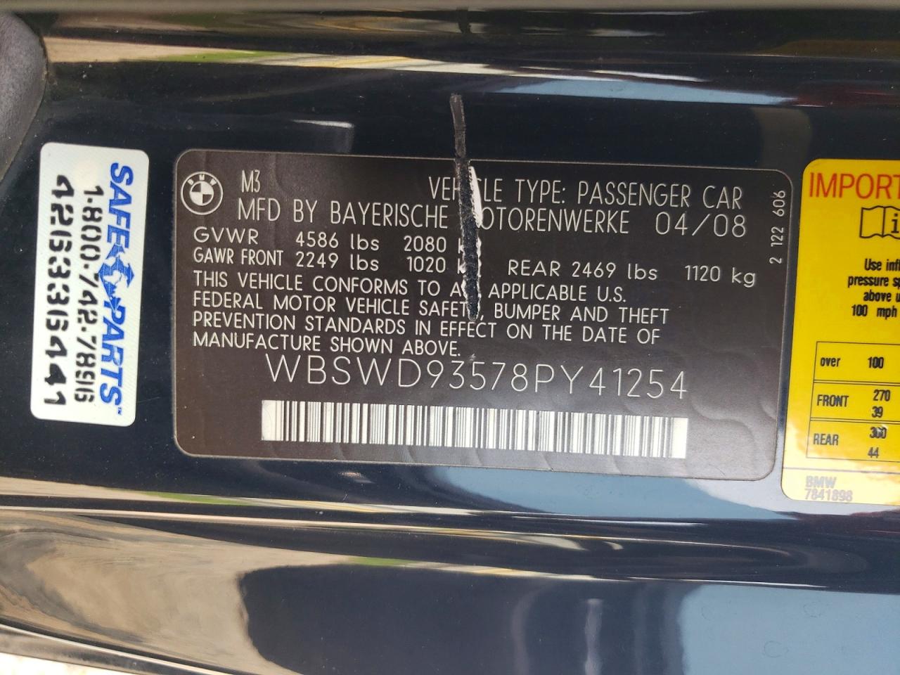 2008 Bmw M3 Black vin: WBSWD93578PY41254