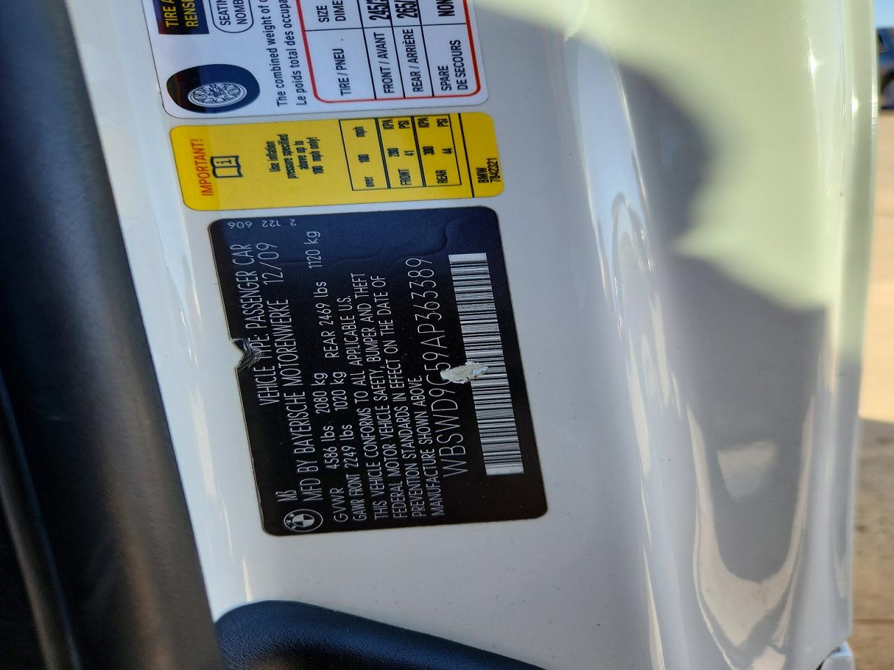 2010 Bmw M3 White vin: WBSWD9C59AP363389