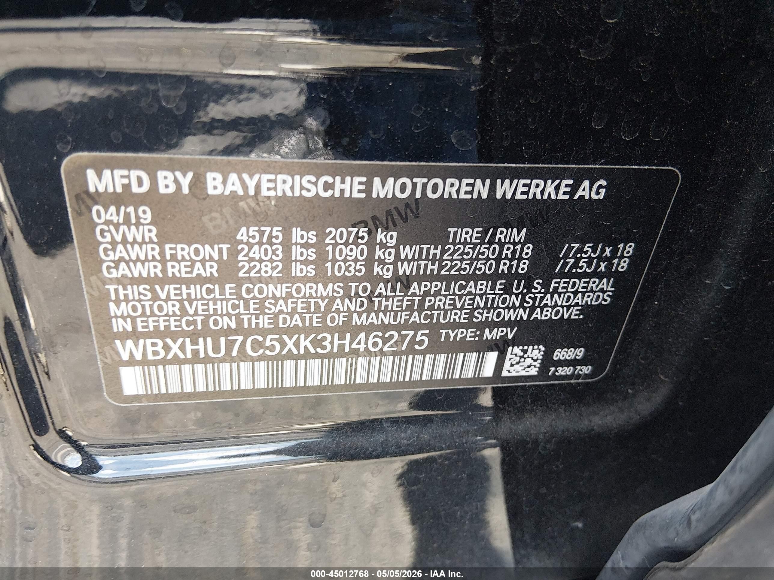 2019 Bmw X1 Sdrive28i Черный vin: WBXHU7C5XK3H46275