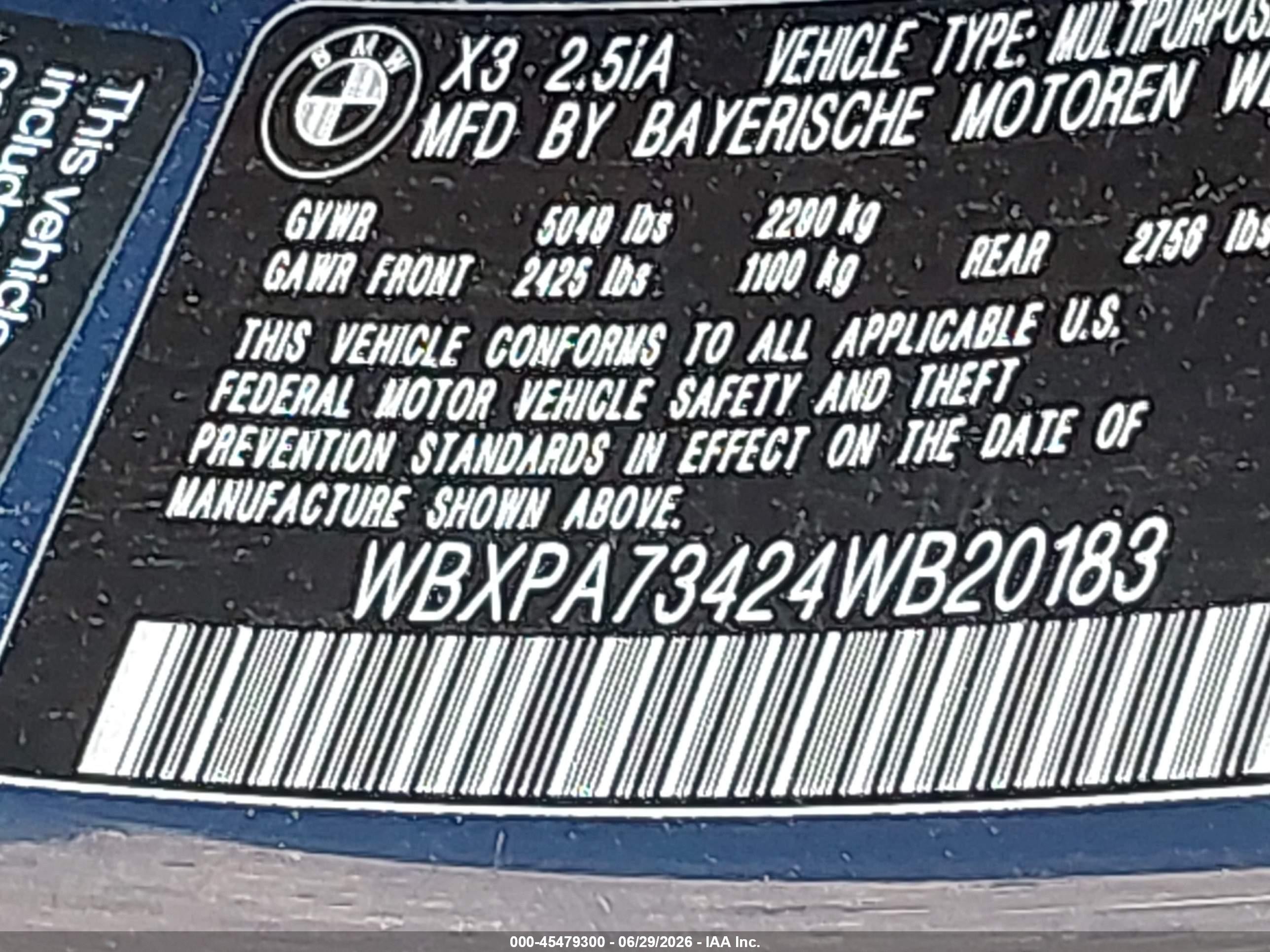 2004 Bmw X3 2.5i Blue vin: WBXPA73424WB20183