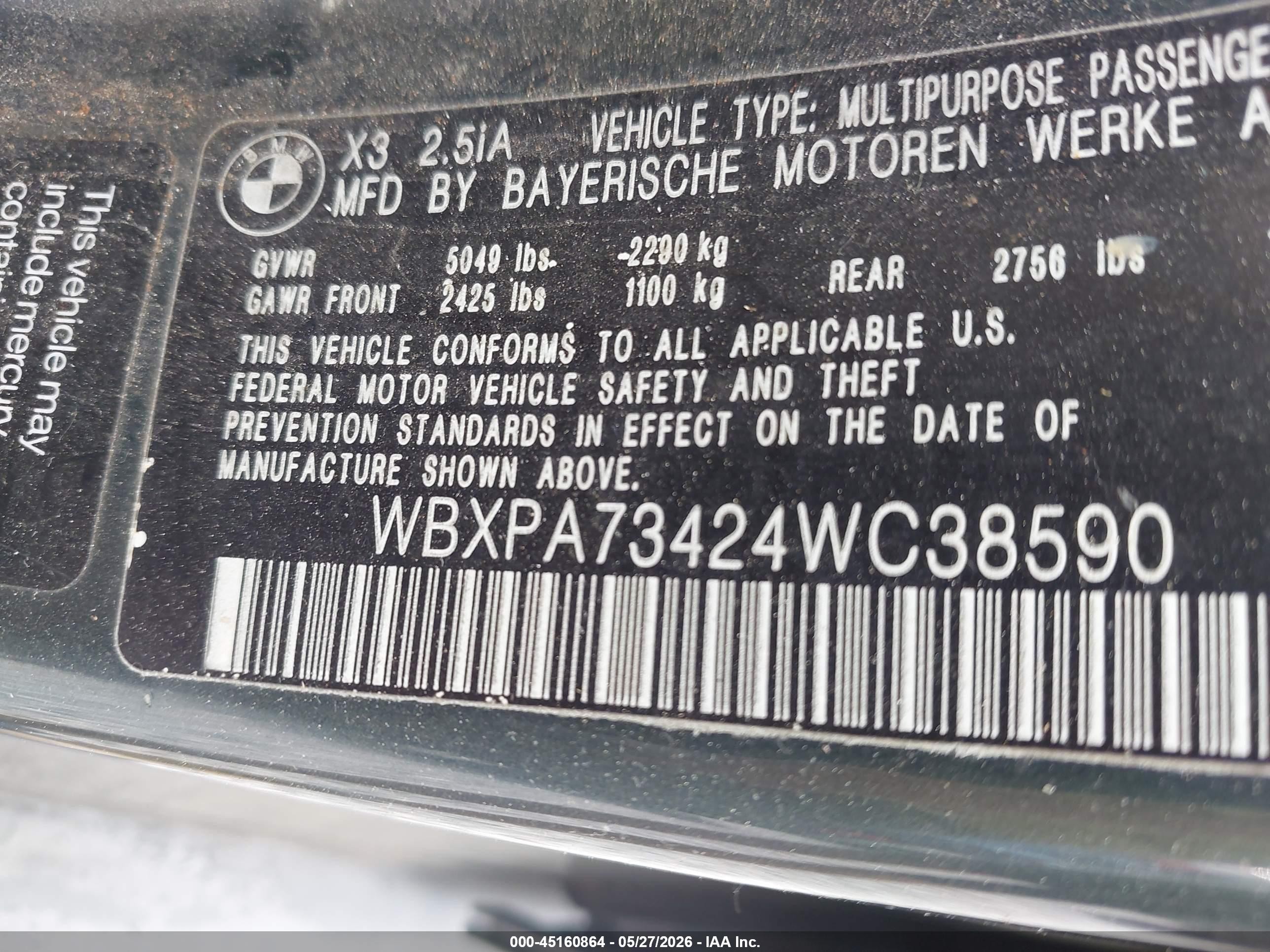 2004 Bmw X3 2.5i Зеленый vin: WBXPA73424WC38590