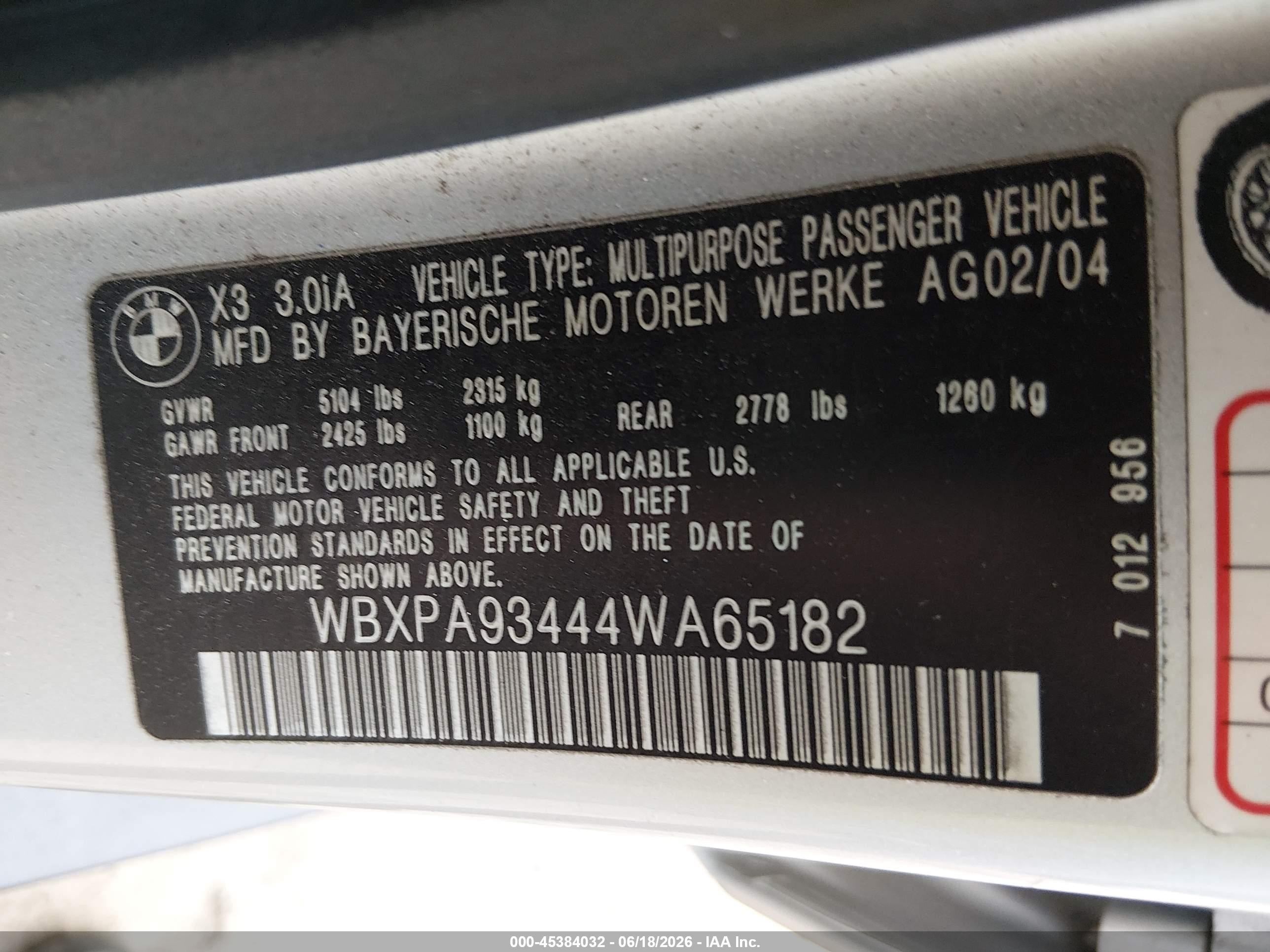 2004 Bmw X3 3.0i Silver vin: WBXPA93444WA65182