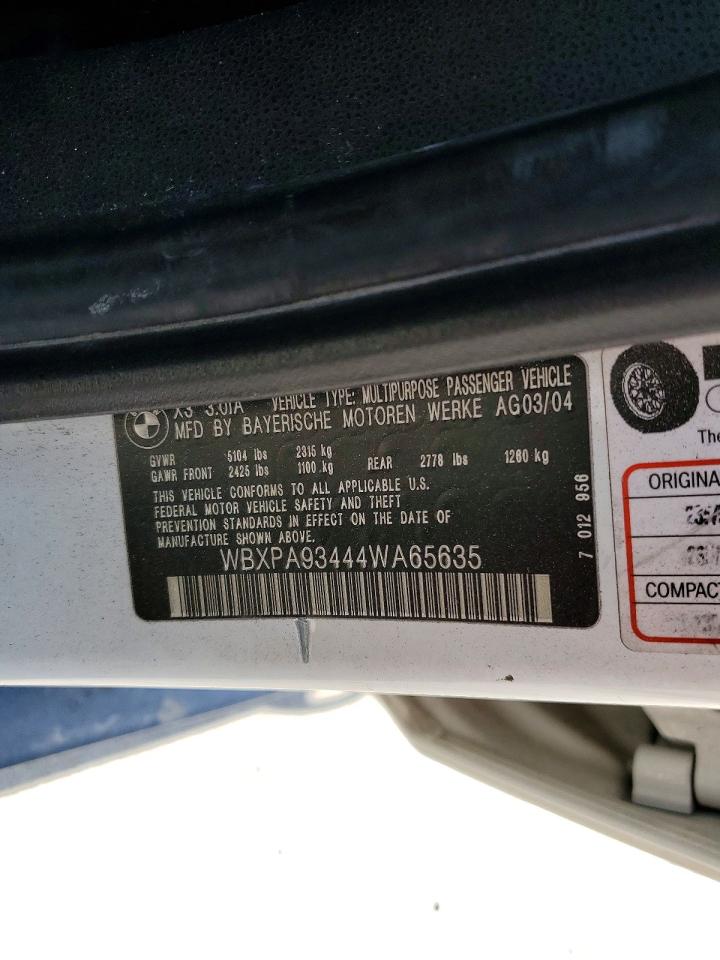 2004 Bmw X3 3.0i White vin: WBXPA93444WA65635