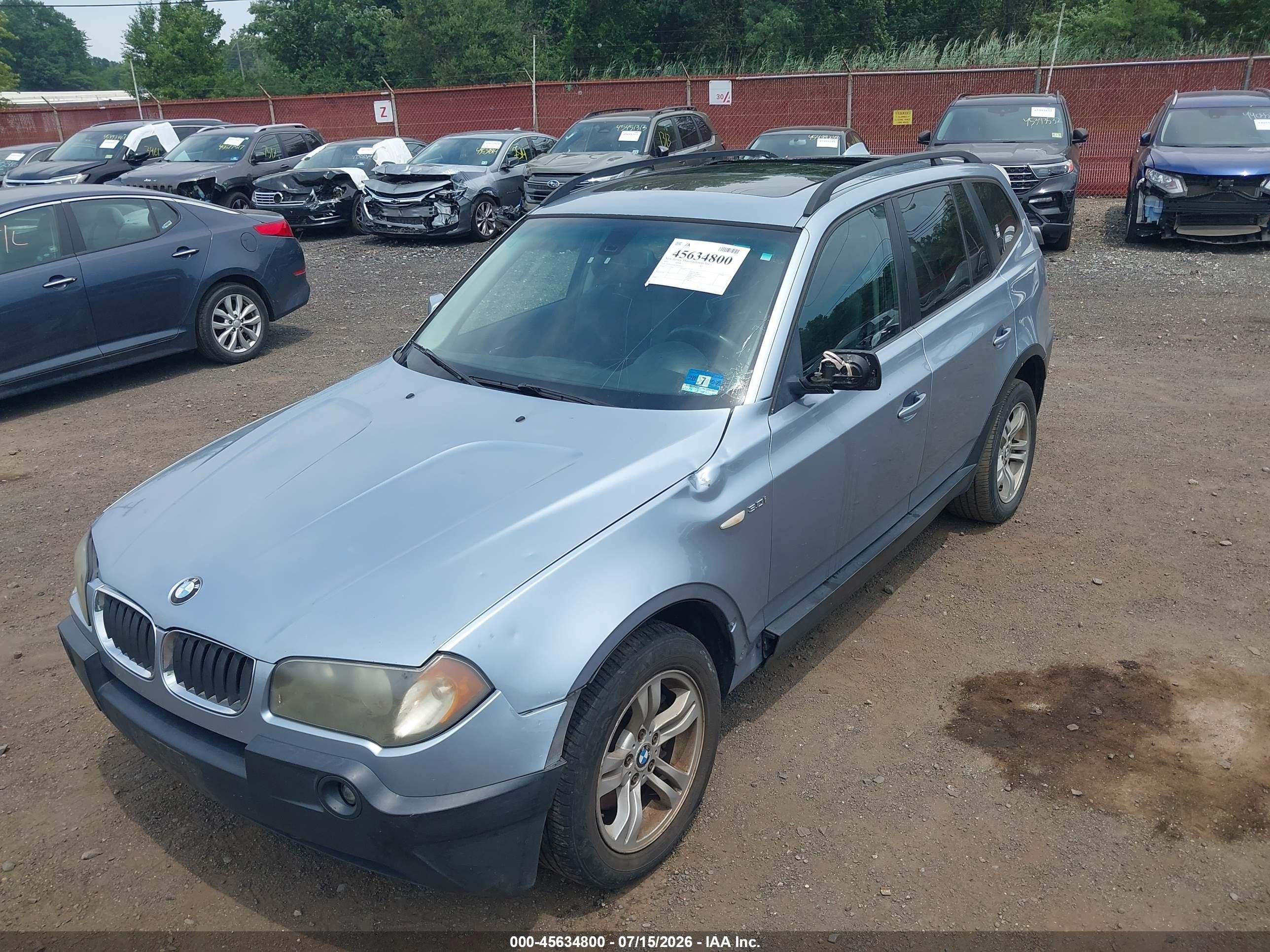 2005 Bmw X3 3.0i Light Blue vin: WBXPA93445WD20222