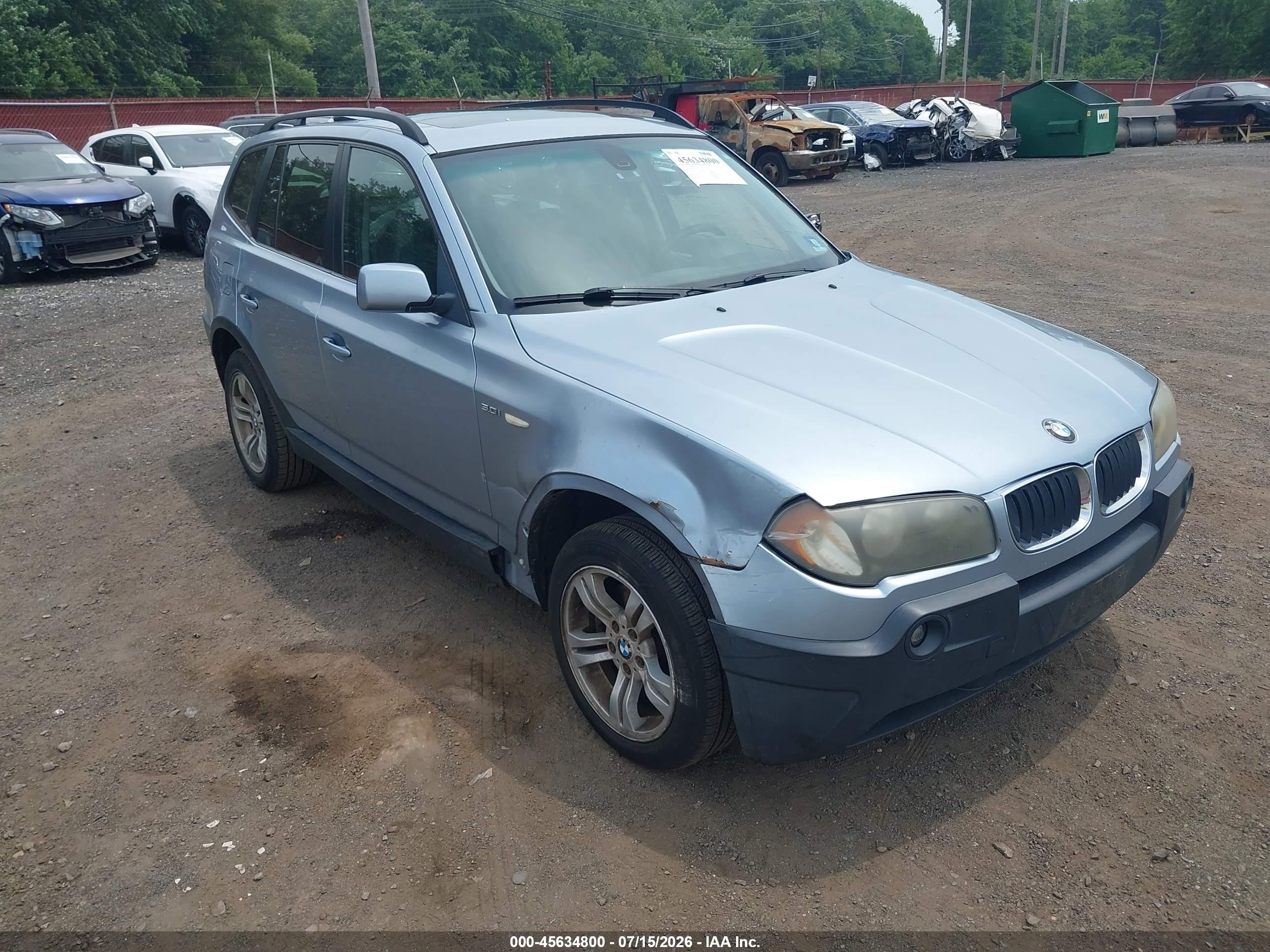 2005 Bmw X3 3.0i Light Blue vin: WBXPA93445WD20222