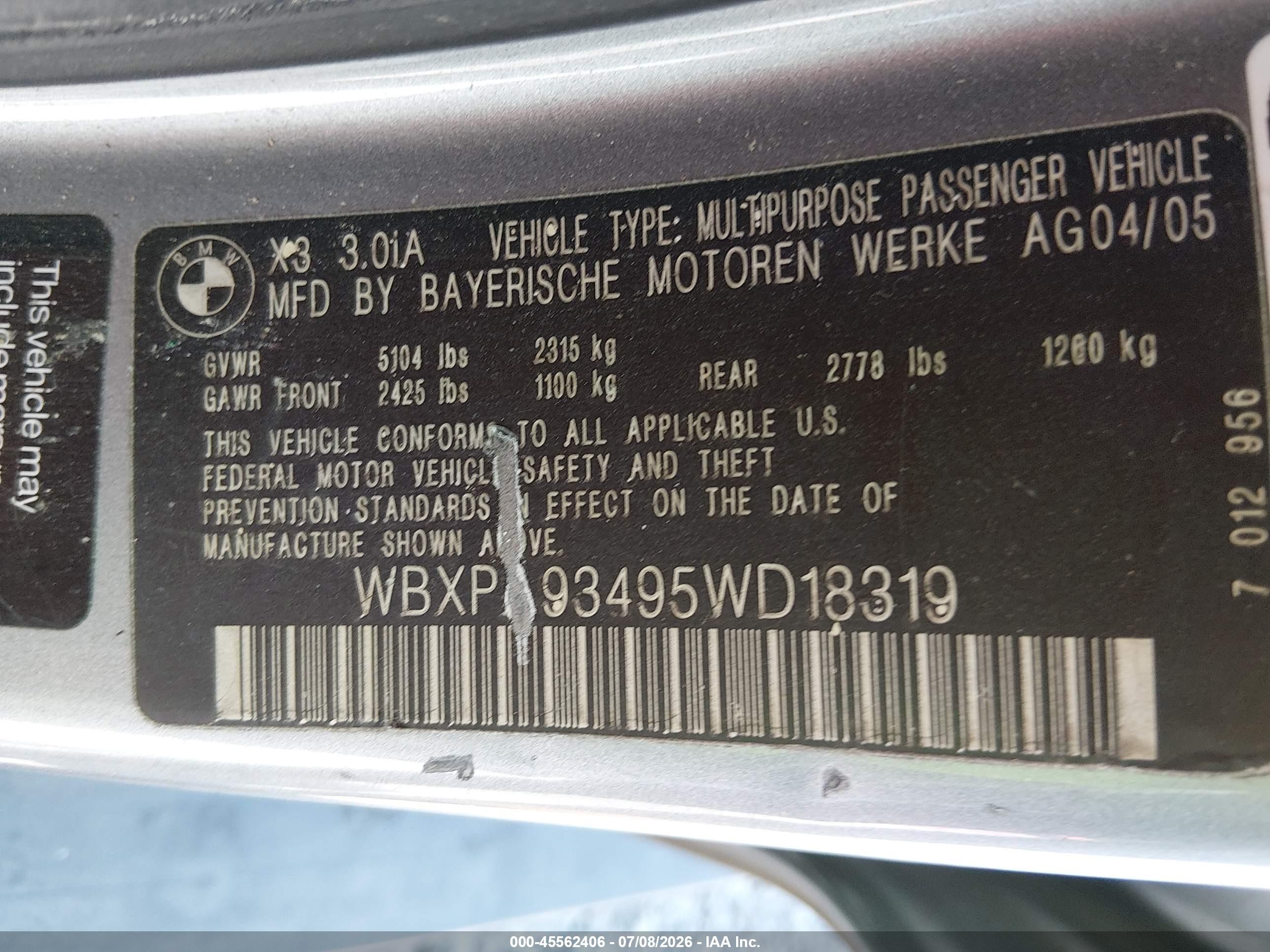 2005 Bmw X3 3.0i Gray vin: WBXPA93495WD18319