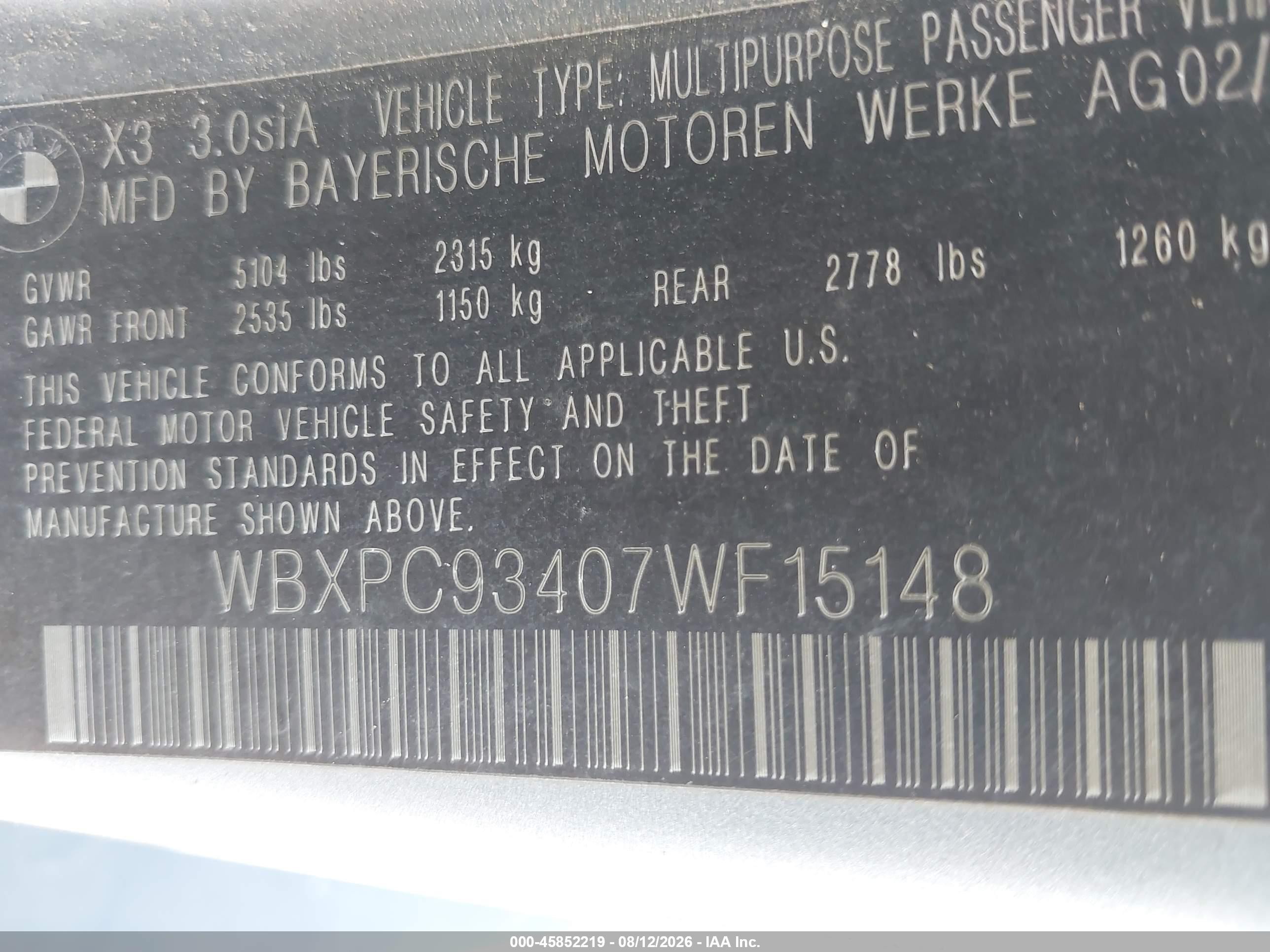 2007 Bmw X3 3.0si Silver vin: WBXPC93407WF15148