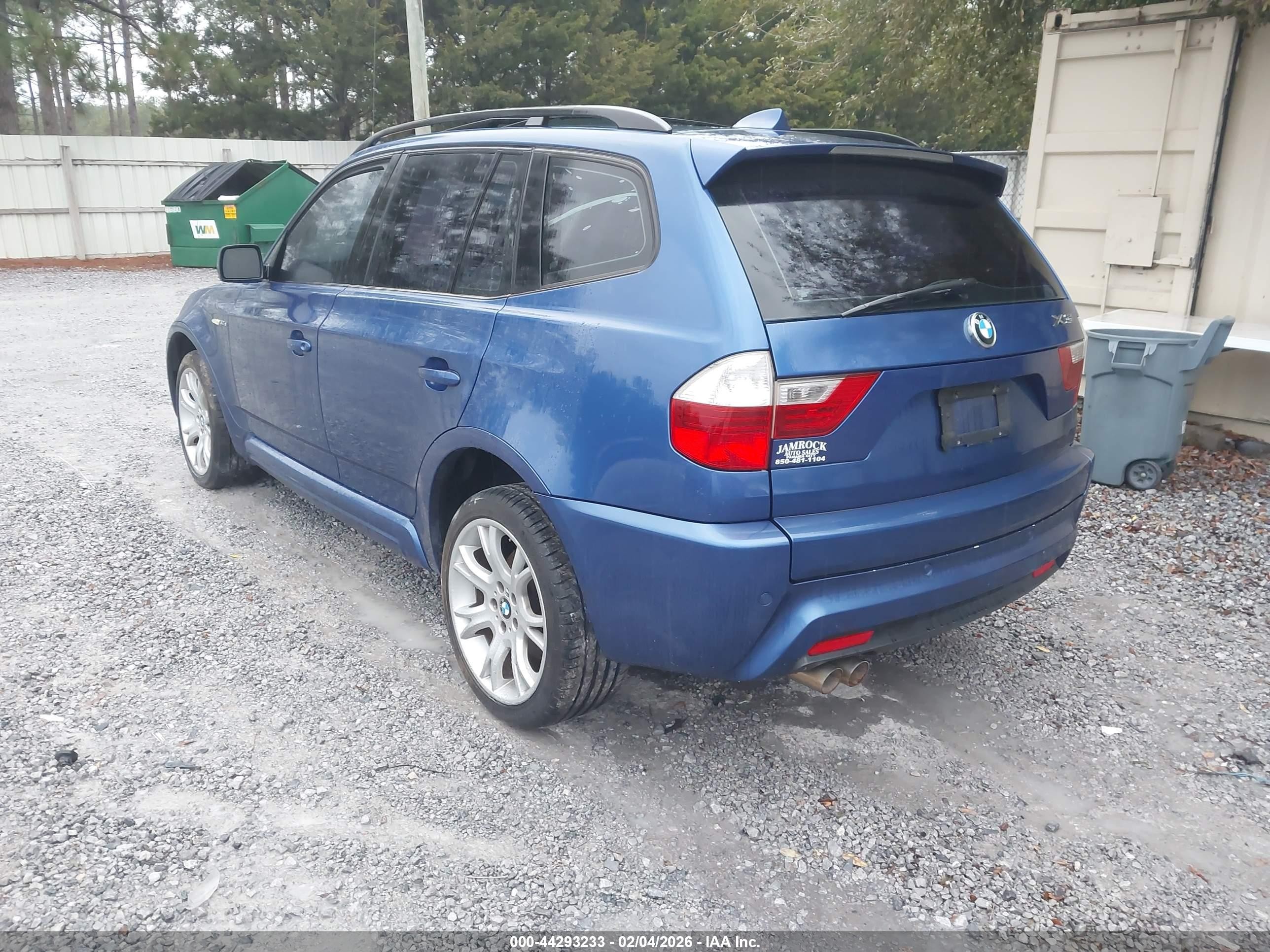 2008 Bmw X3 3.0si Blue vin: WBXPC93408WJ03276