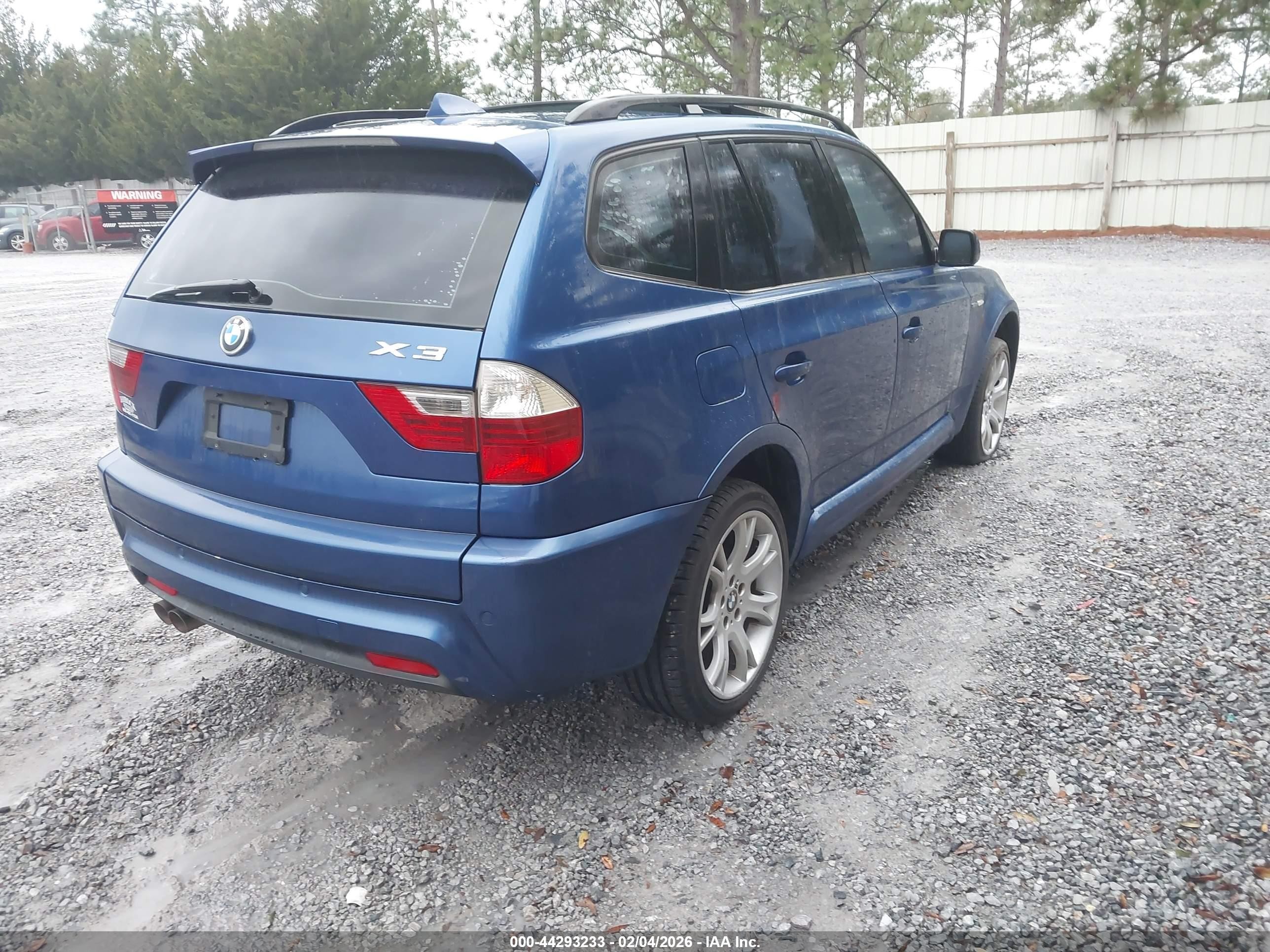 2008 Bmw X3 3.0si Blue vin: WBXPC93408WJ03276