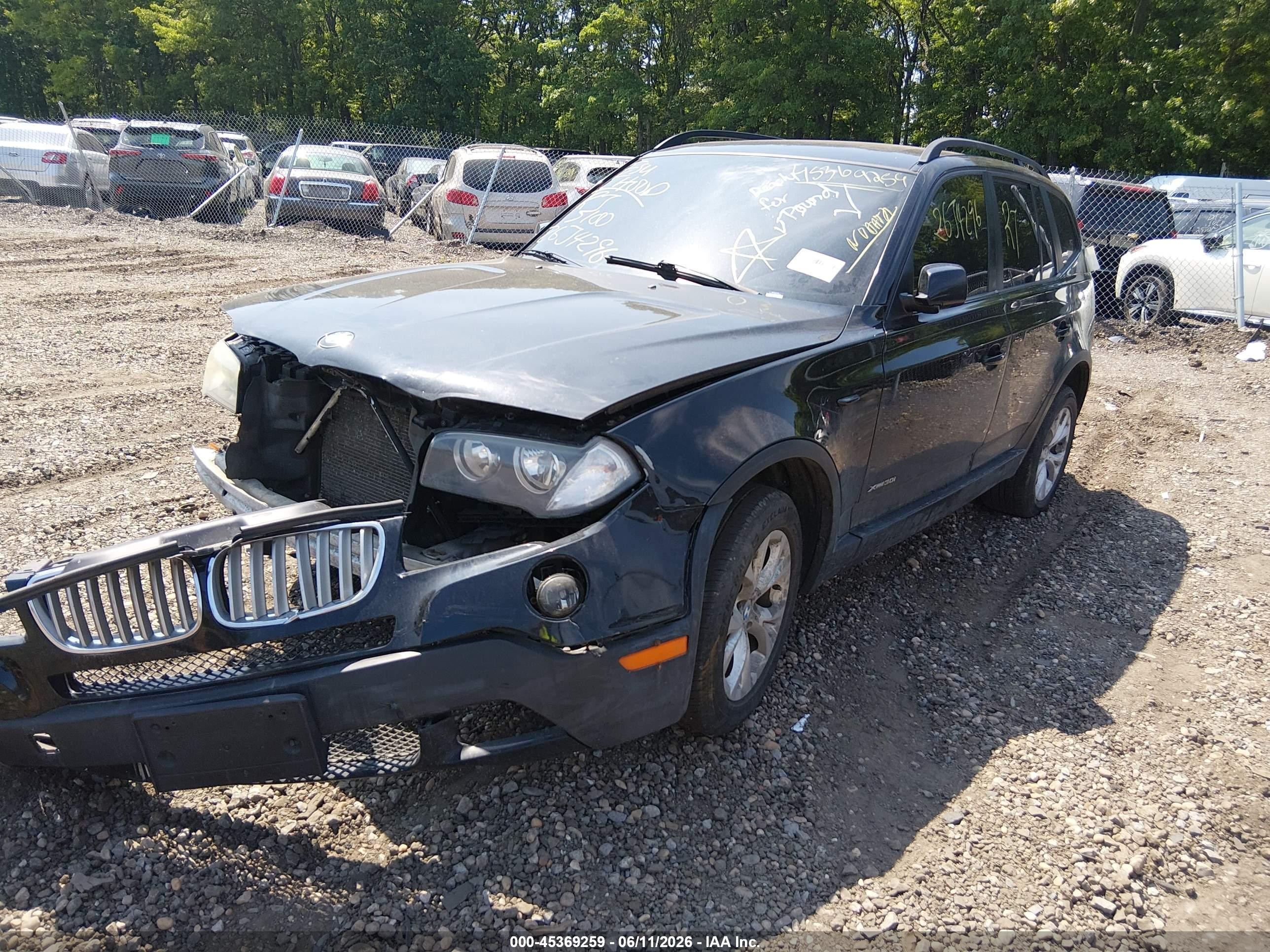 2009 Bmw X3 Xdrive30i Black vin: WBXPC93409WJ30172