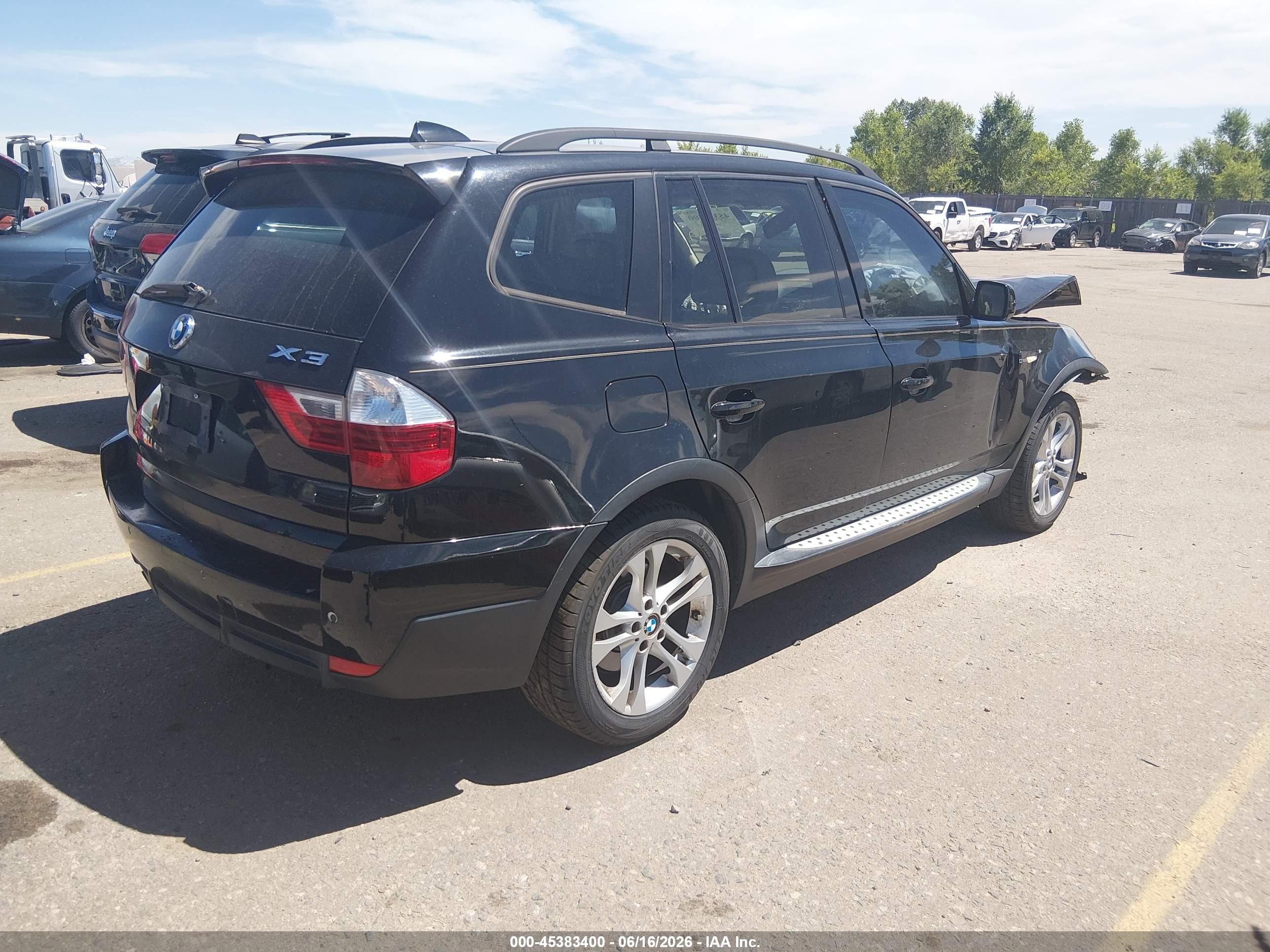 2008 Bmw X3 3.0si Black vin: WBXPC93448WJ03894