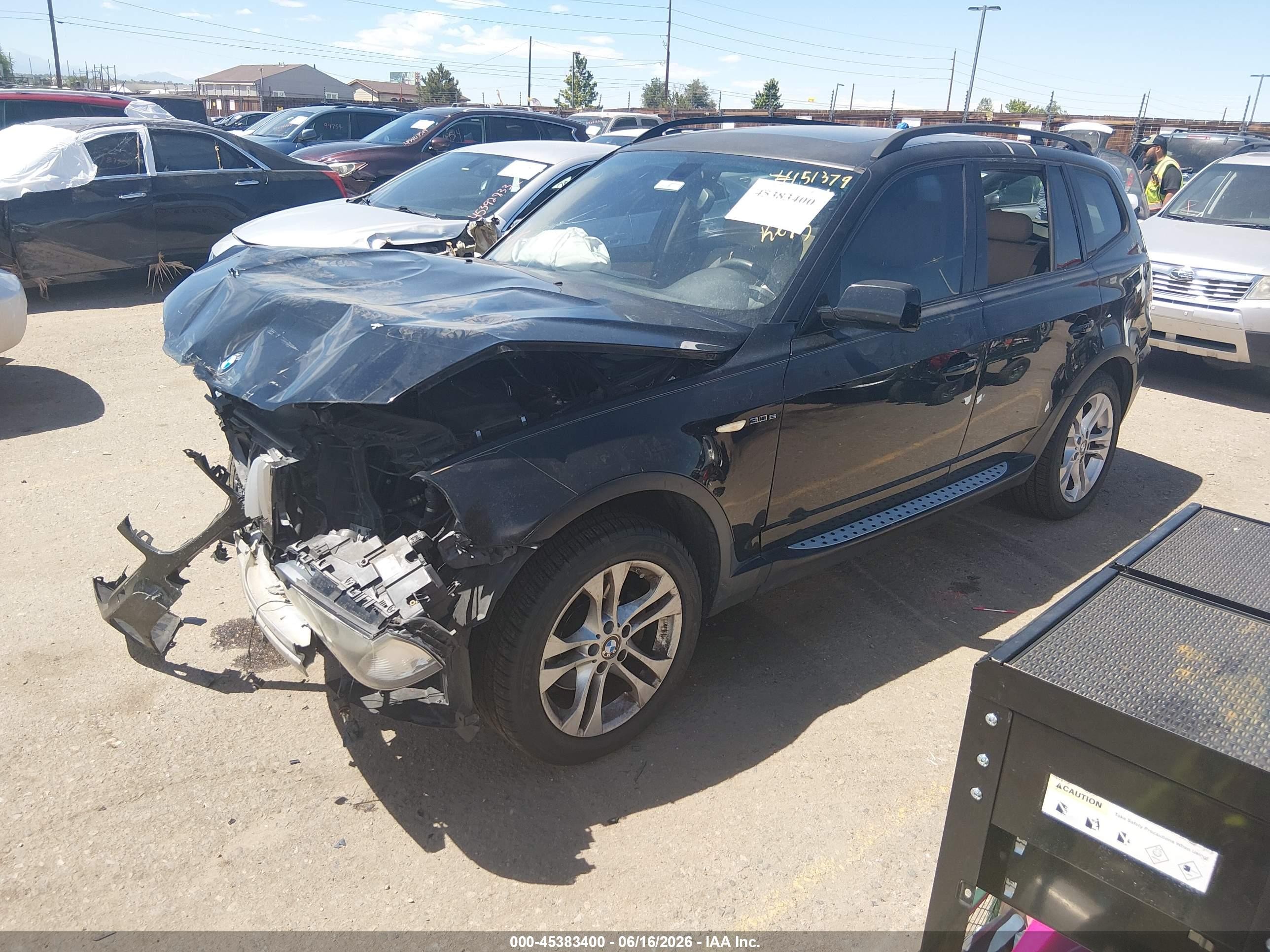 2008 Bmw X3 3.0si Black vin: WBXPC93448WJ03894