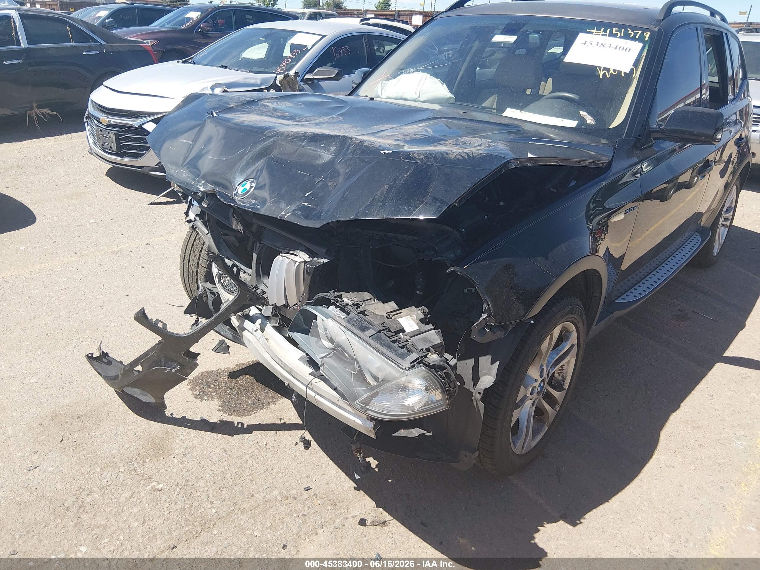 2008 Bmw X3 3.0si Black vin: WBXPC93448WJ03894