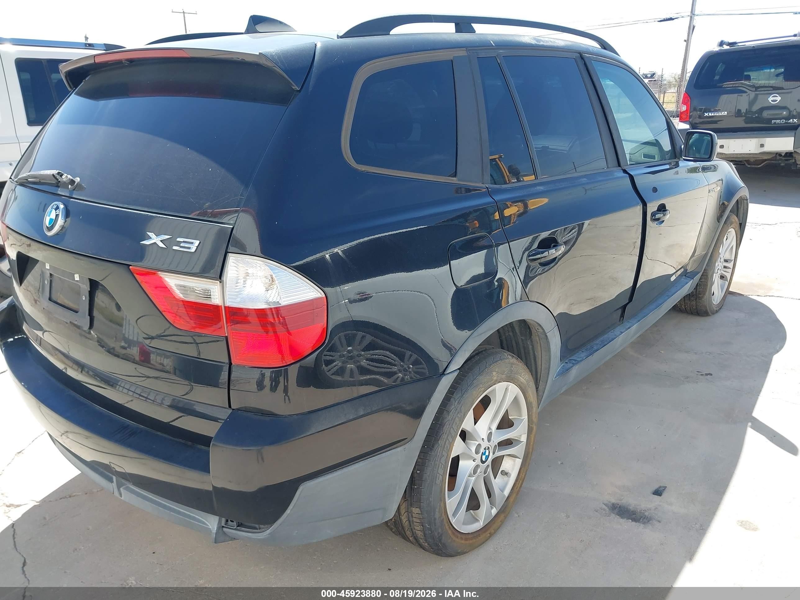 2007 Bmw X3 3.0si Black vin: WBXPC93457WF21785