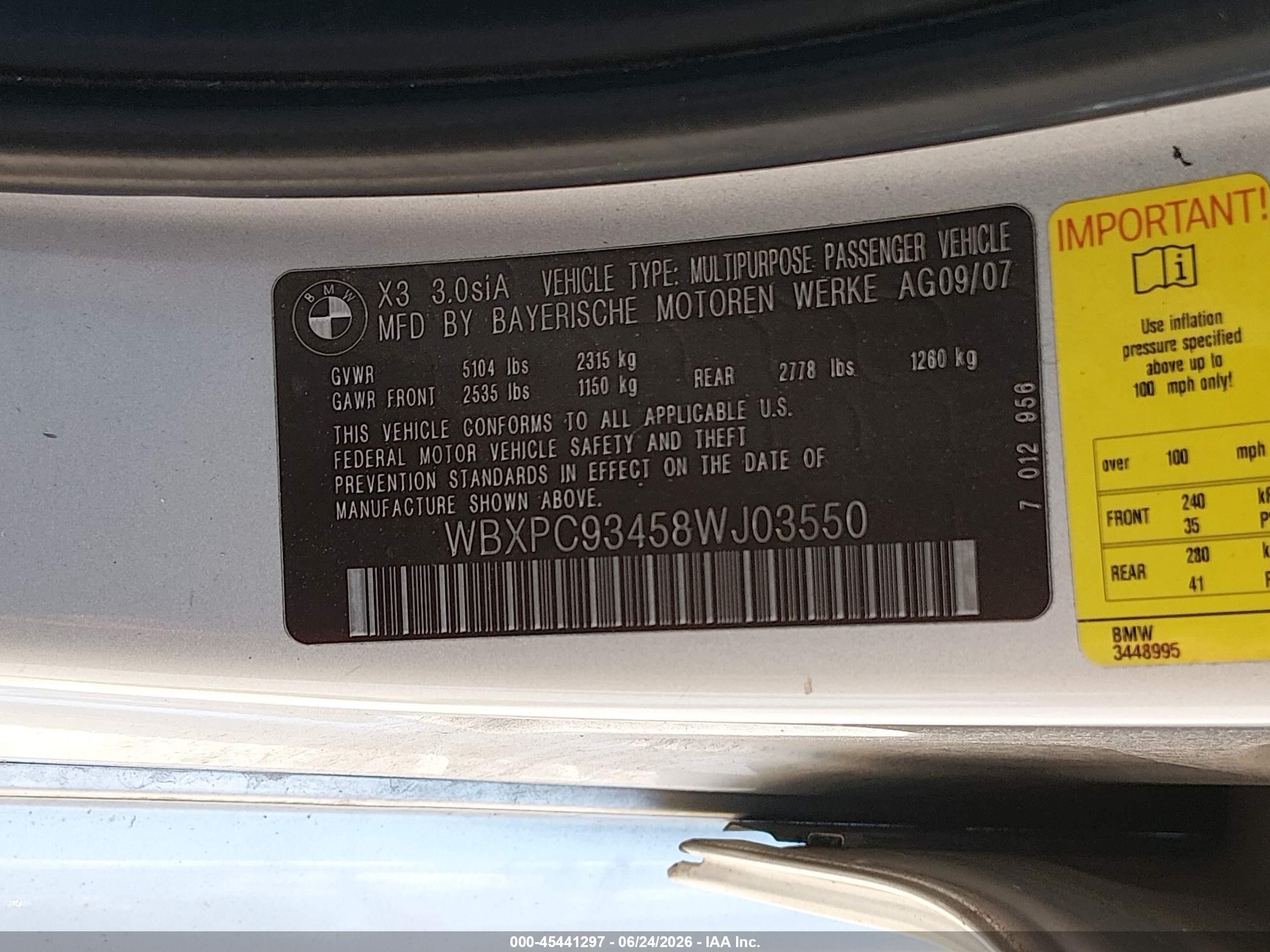 2008 Bmw X3 3.0si Серый vin: WBXPC93458WJ03550