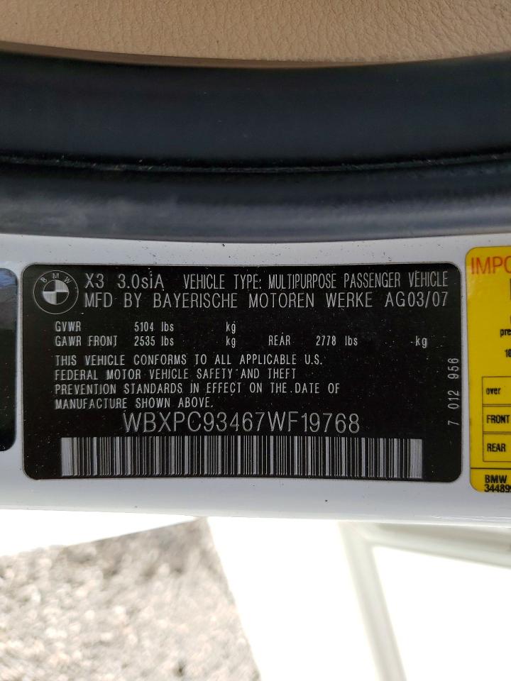 2007 Bmw Motorrad X3 White vin: WBXPC93467WF19768