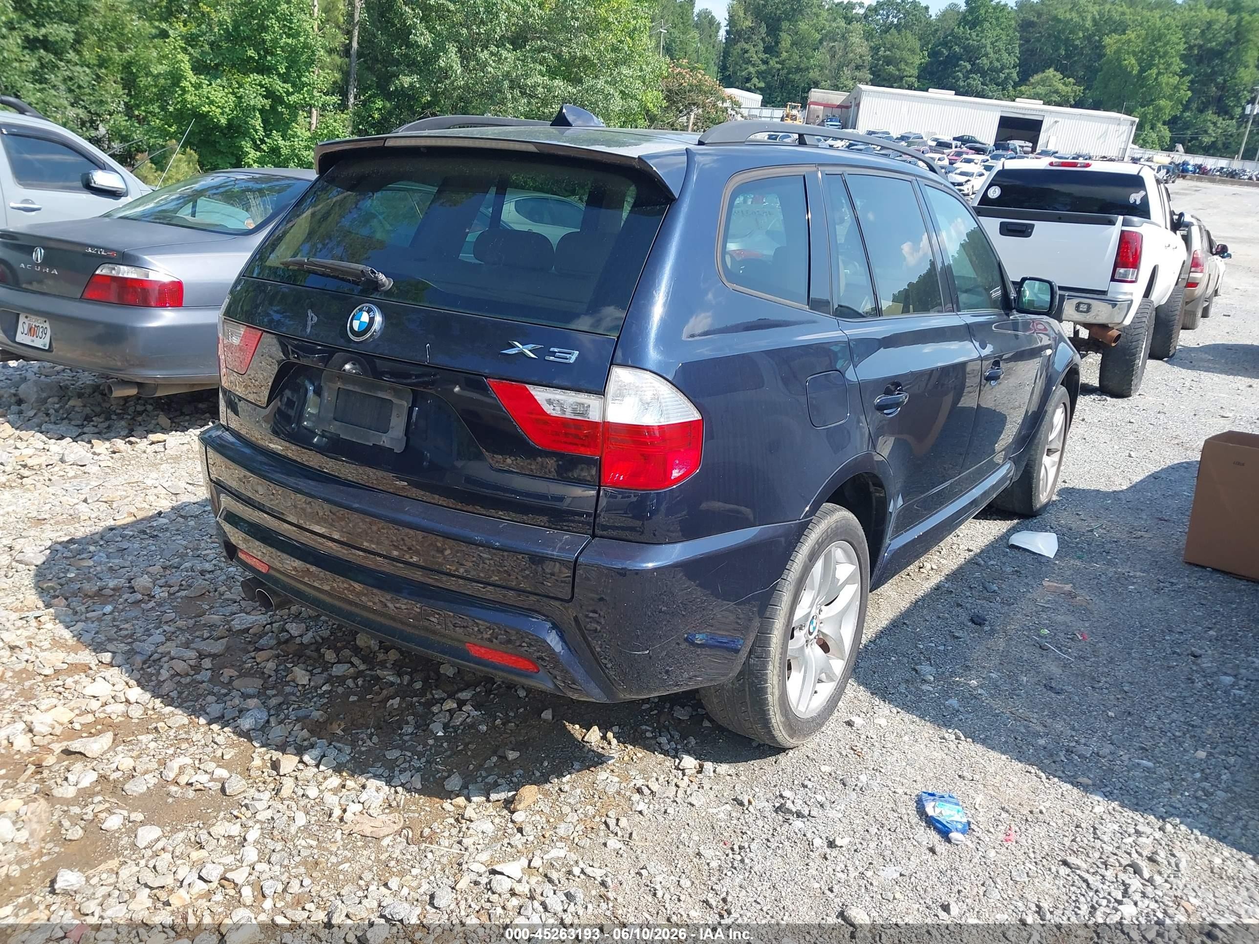 2007 Bmw X3 3.0si Dark Blue vin: WBXPC93477WF01666