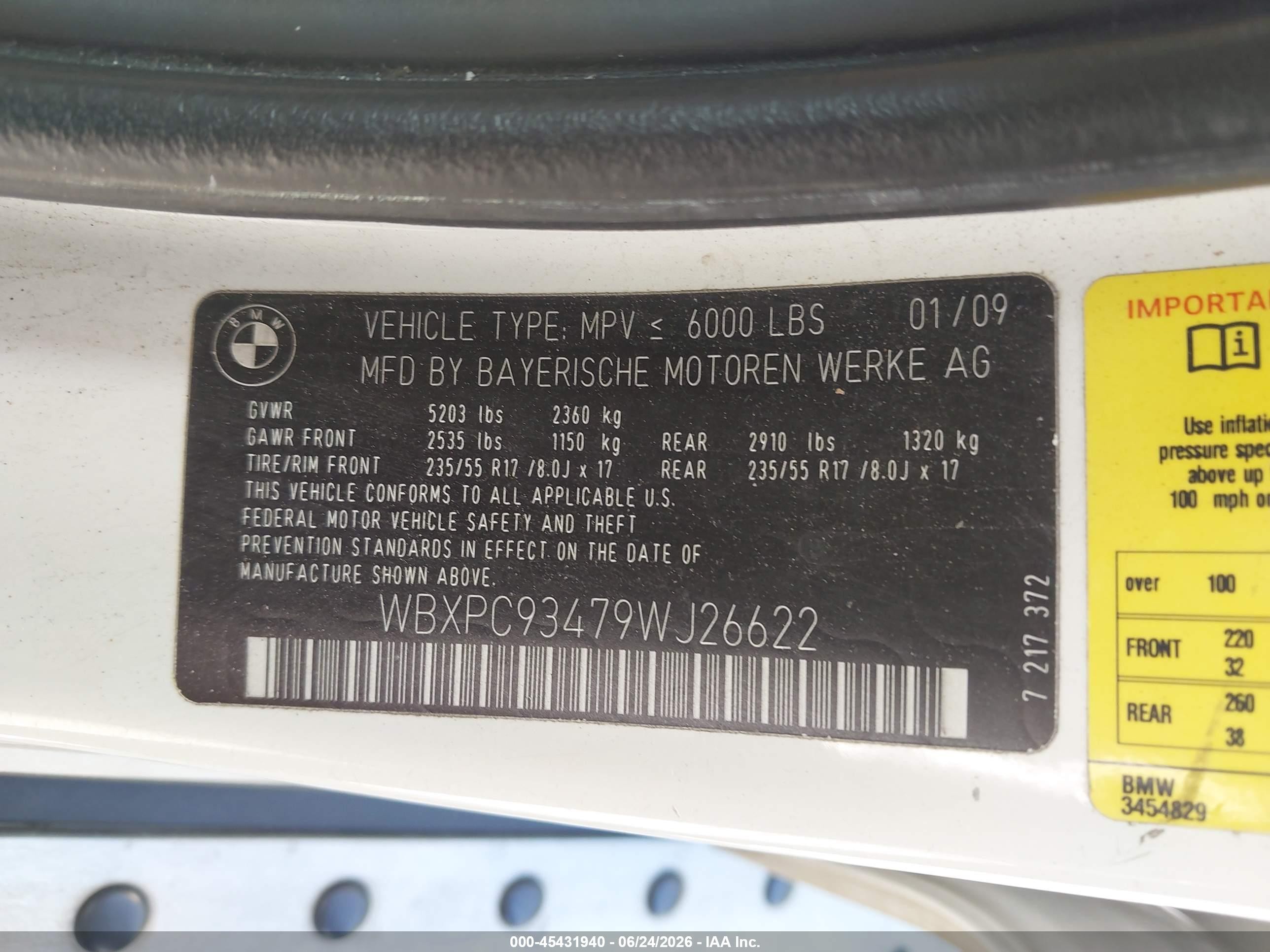 2009 Bmw X3 Xdrive30i White vin: WBXPC93479WJ26622