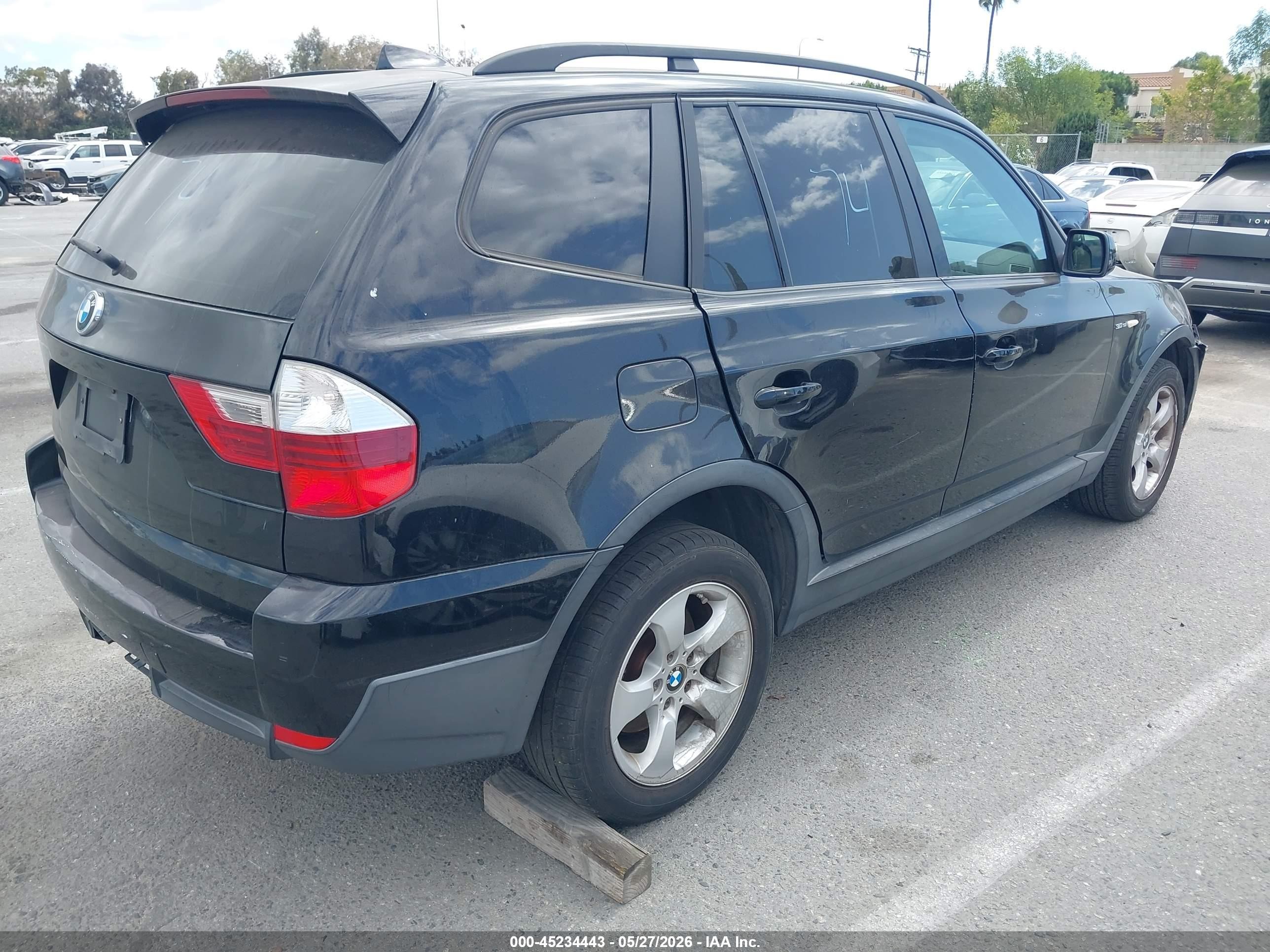 2008 Bmw X3 3.0si Black vin: WBXPC93488WJ06314