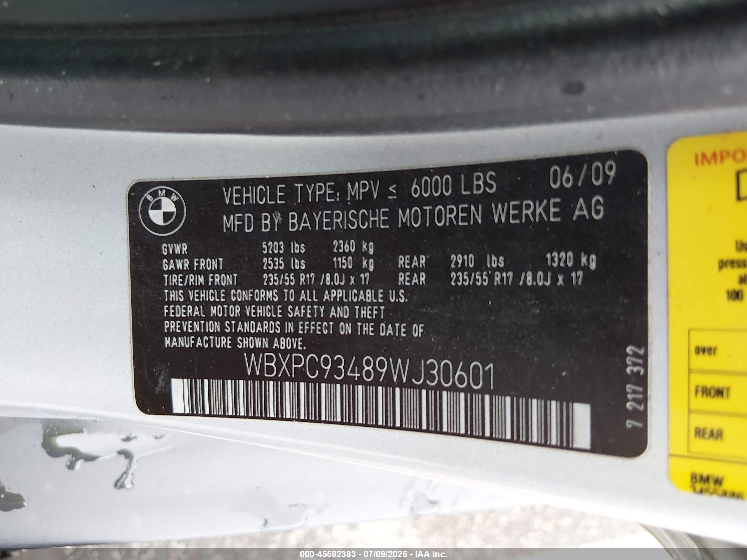 2009 Bmw X3 Xdrive30i Silver vin: WBXPC93489WJ30601
