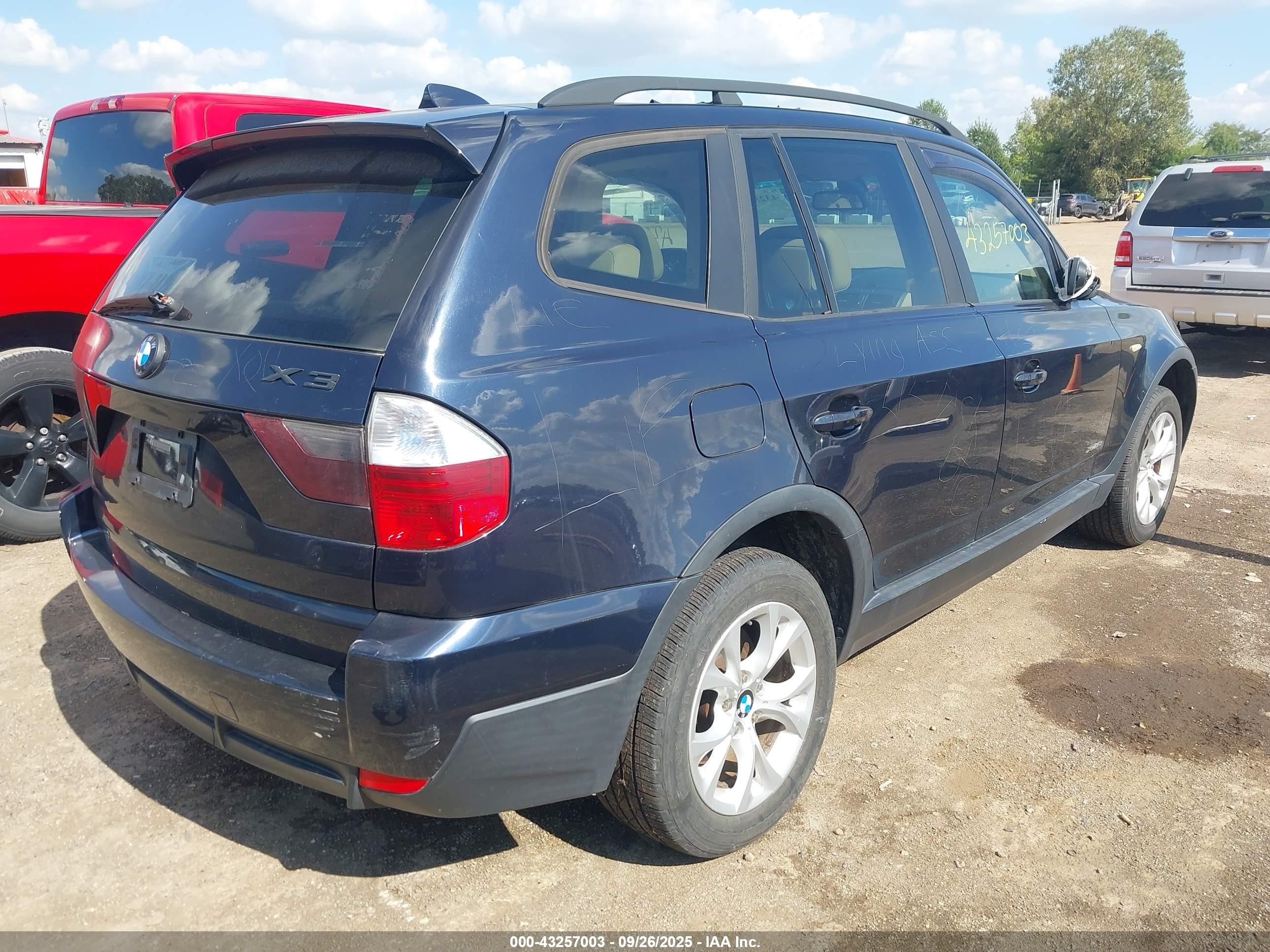 2009 Bmw X3 Xdrive30i Blue vin: WBXPC93499WJ24645