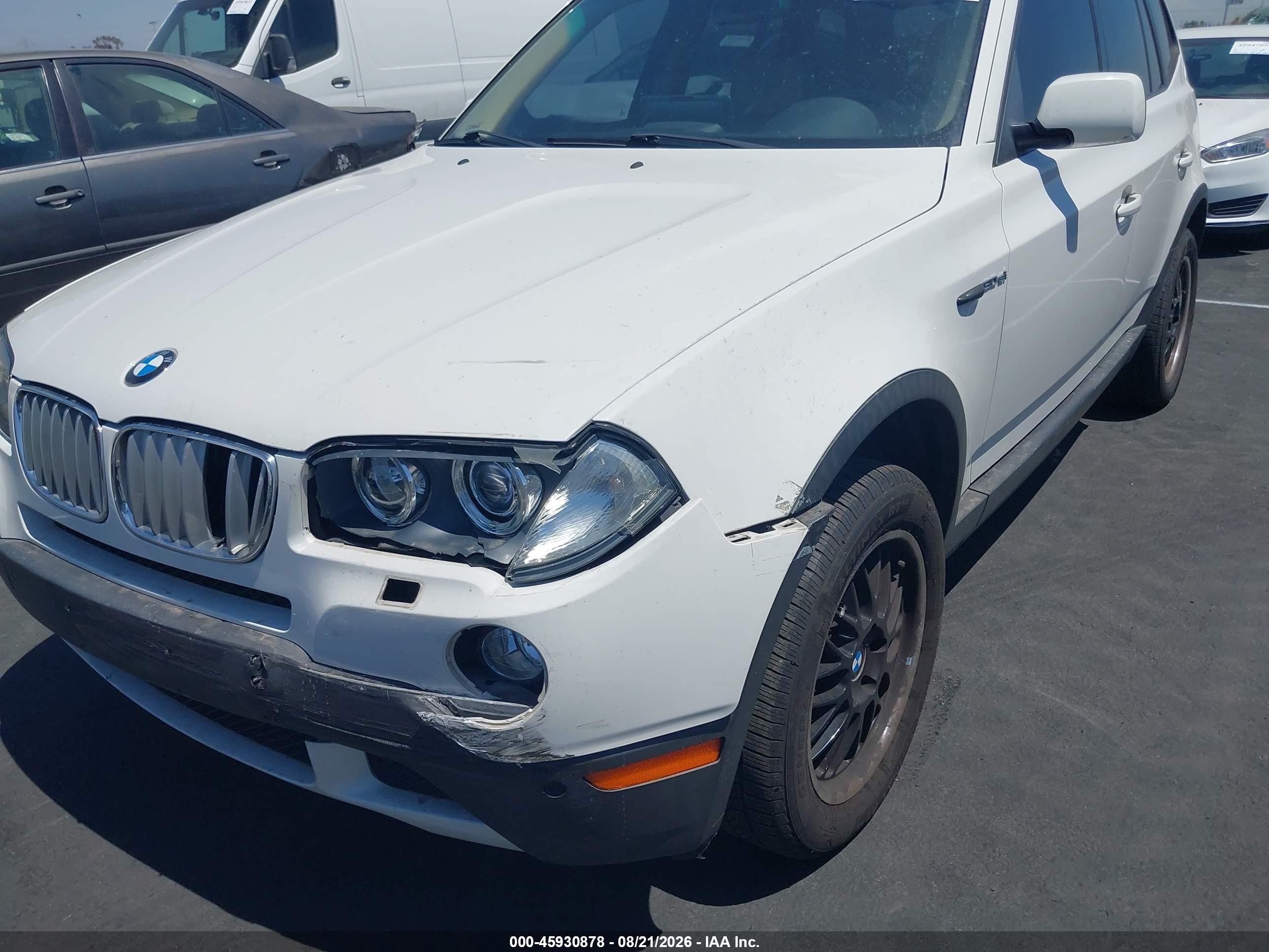 2008 Bmw X3 3.0si White vin: WBXPC934X8WJ10574