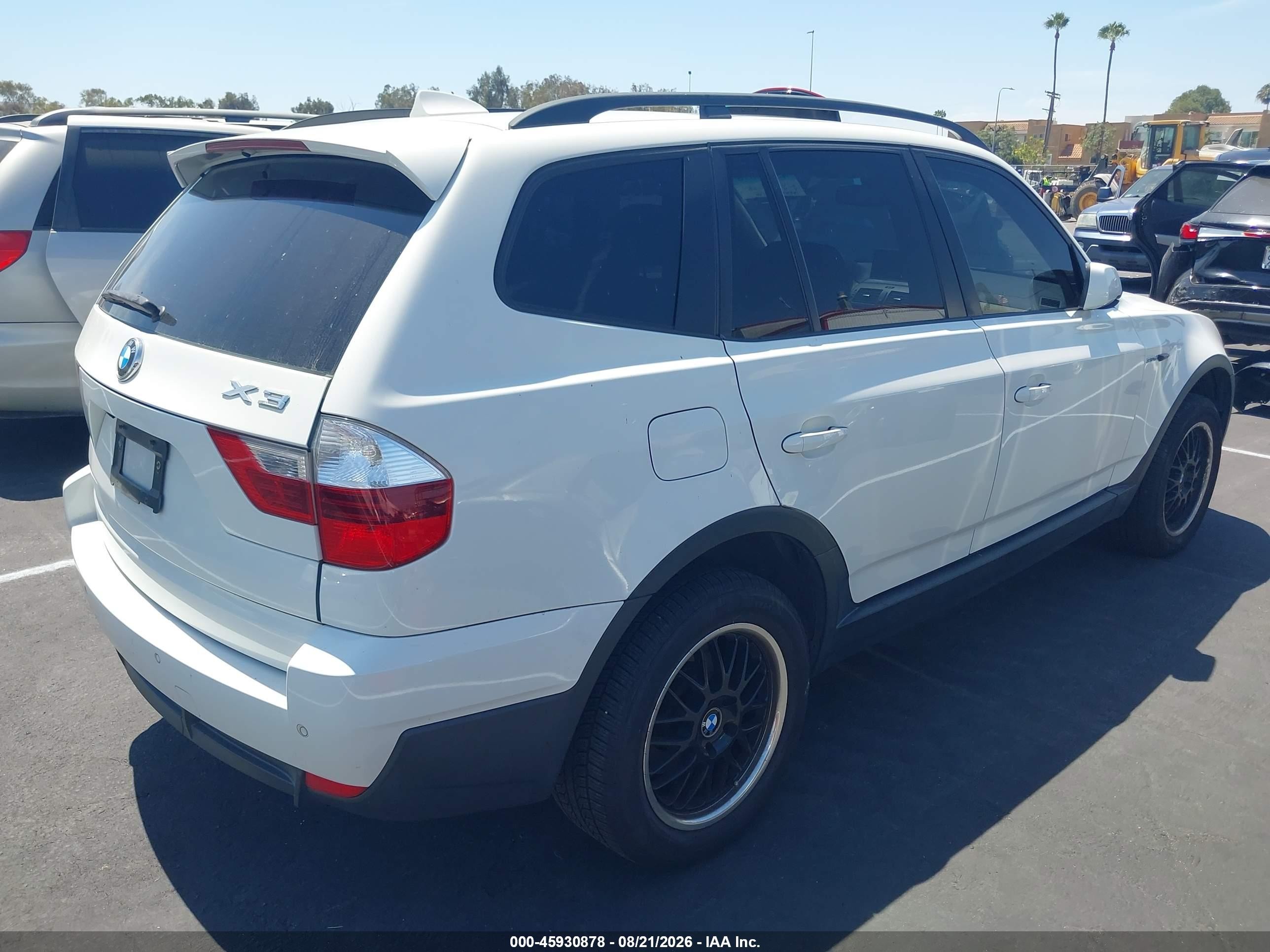 2008 Bmw X3 3.0si White vin: WBXPC934X8WJ10574