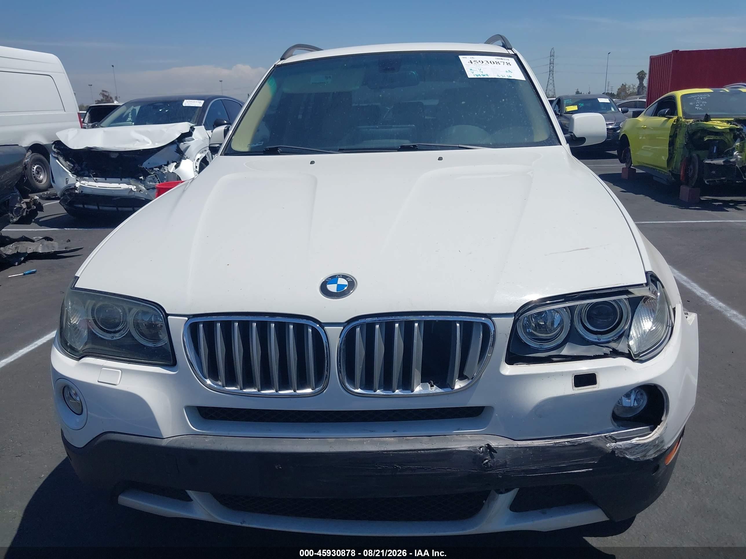 2008 Bmw X3 3.0si White vin: WBXPC934X8WJ10574