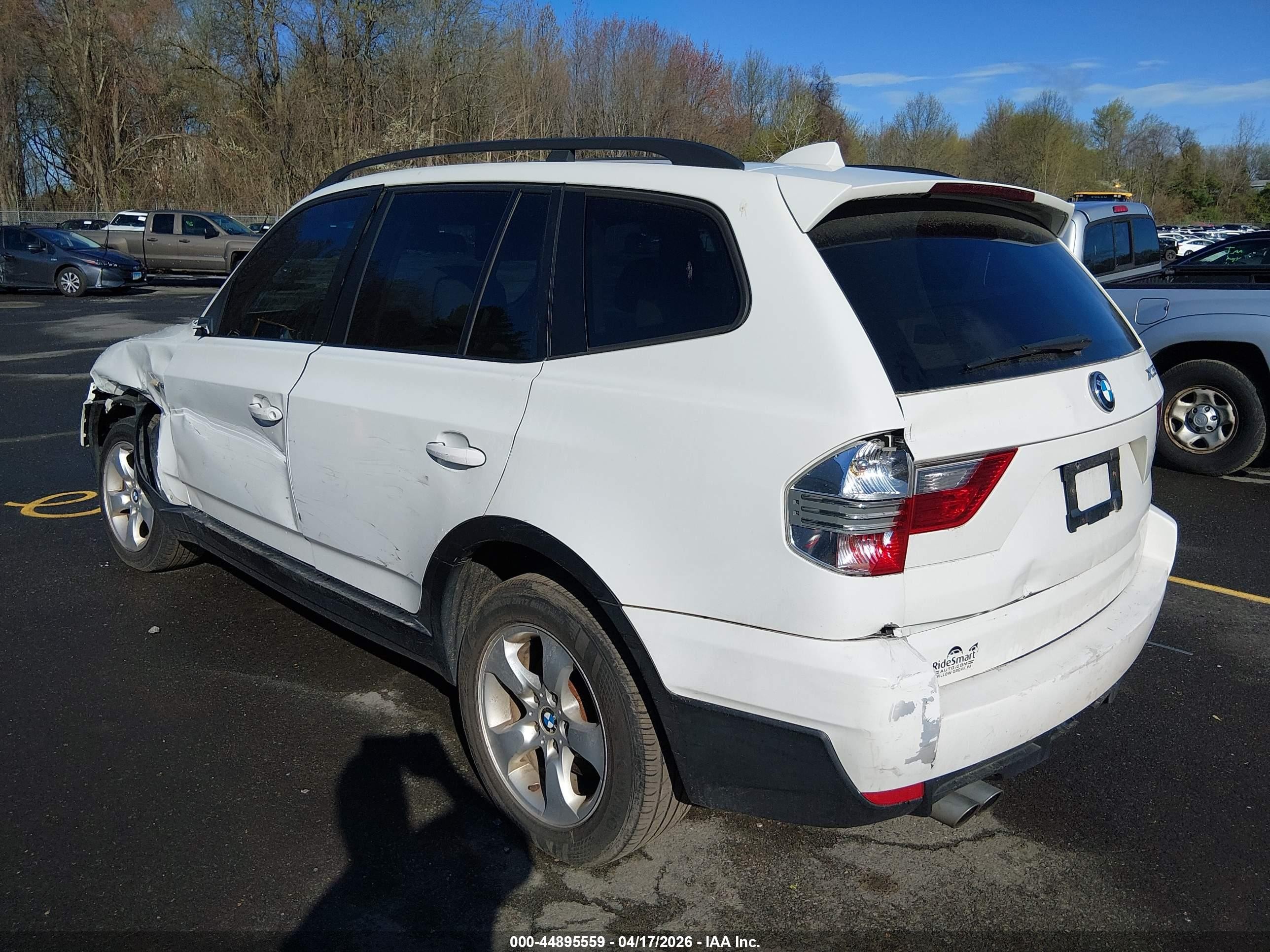 2008 Bmw X3 3.0si White vin: WBXPC934X8WJ14673