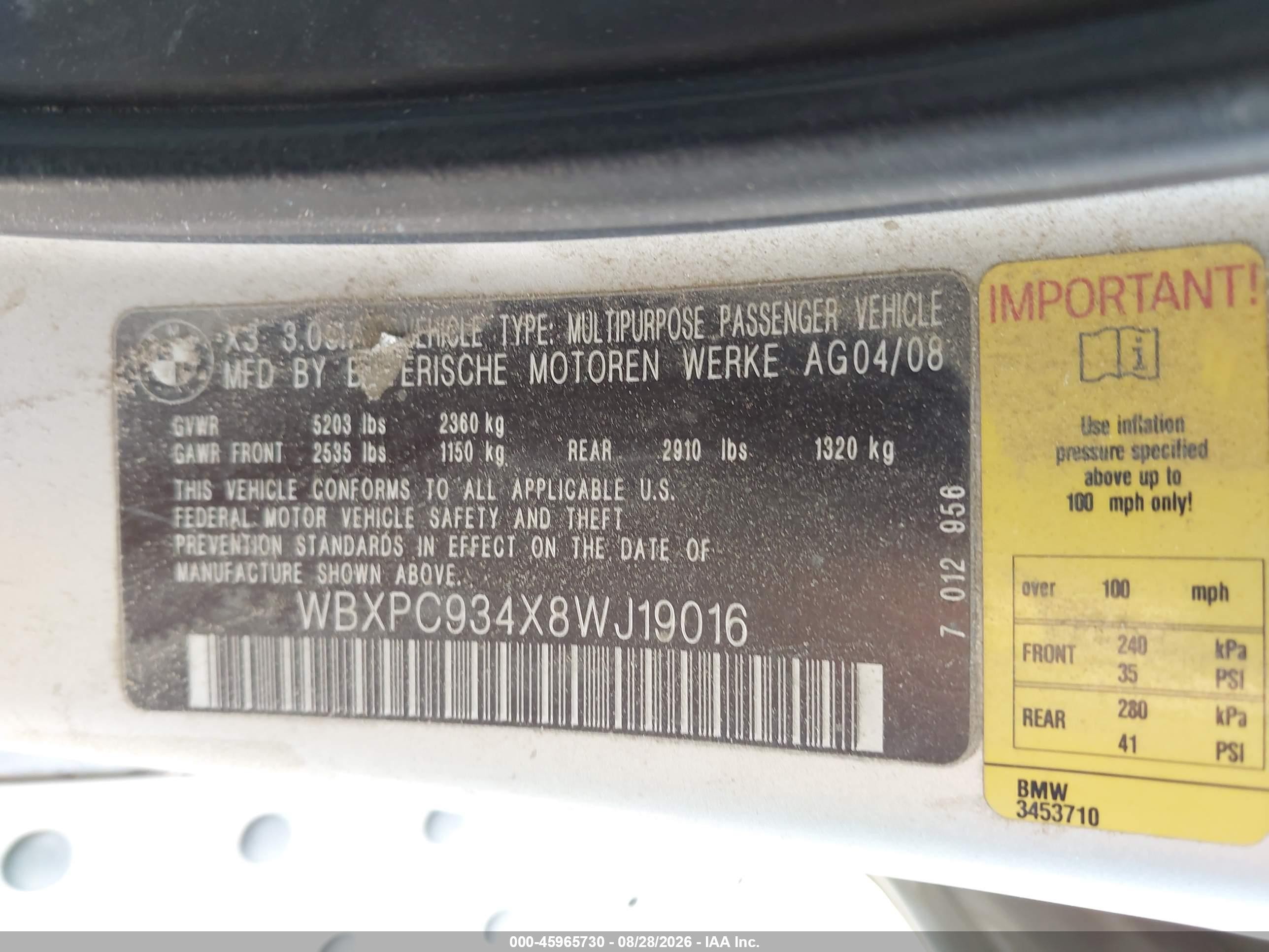 2008 Bmw X3 3.0si Silver vin: WBXPC934X8WJ19016