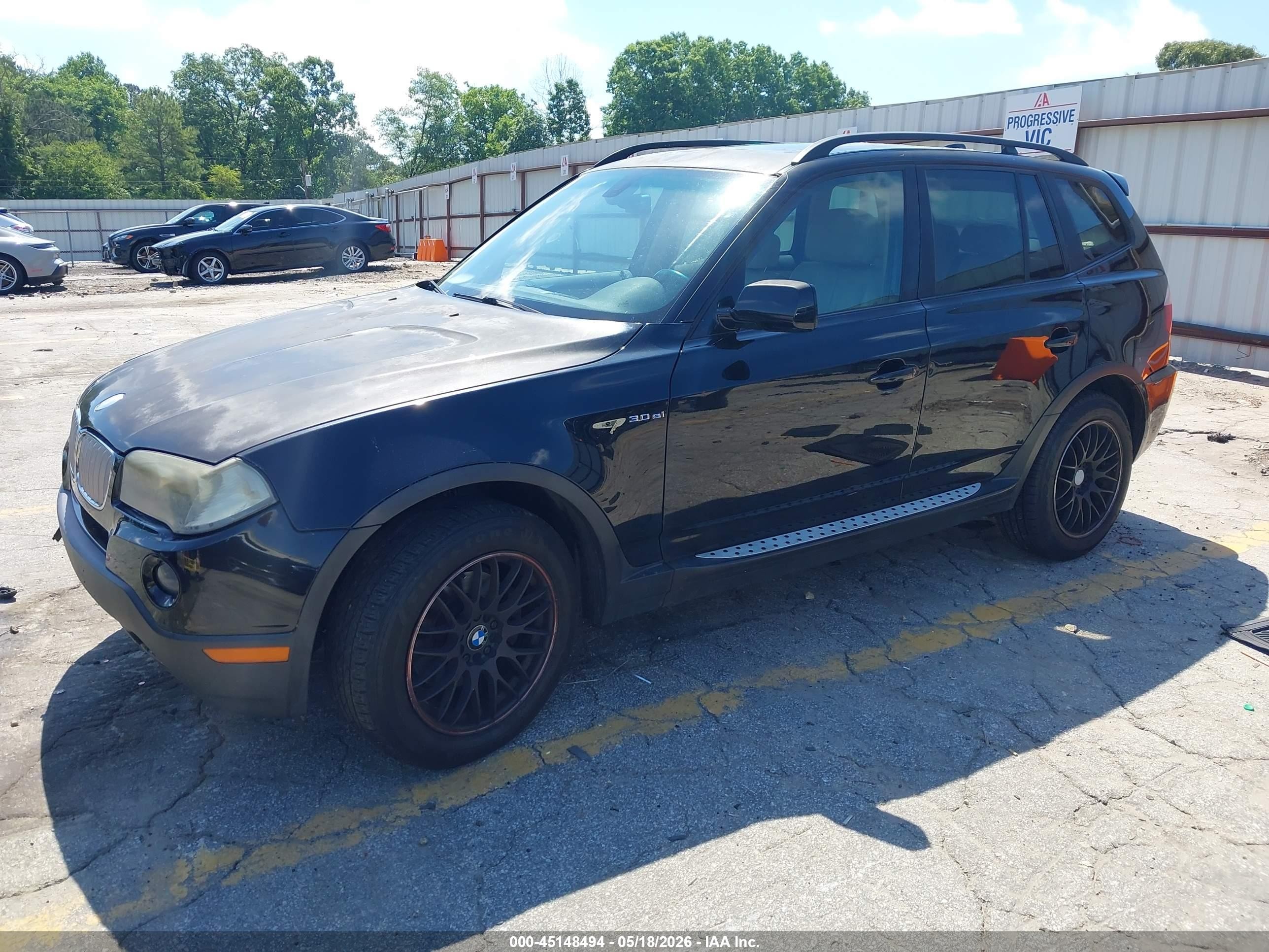 2008 Bmw X3 3.0si Black vin: WBXPC934X8WJ23941