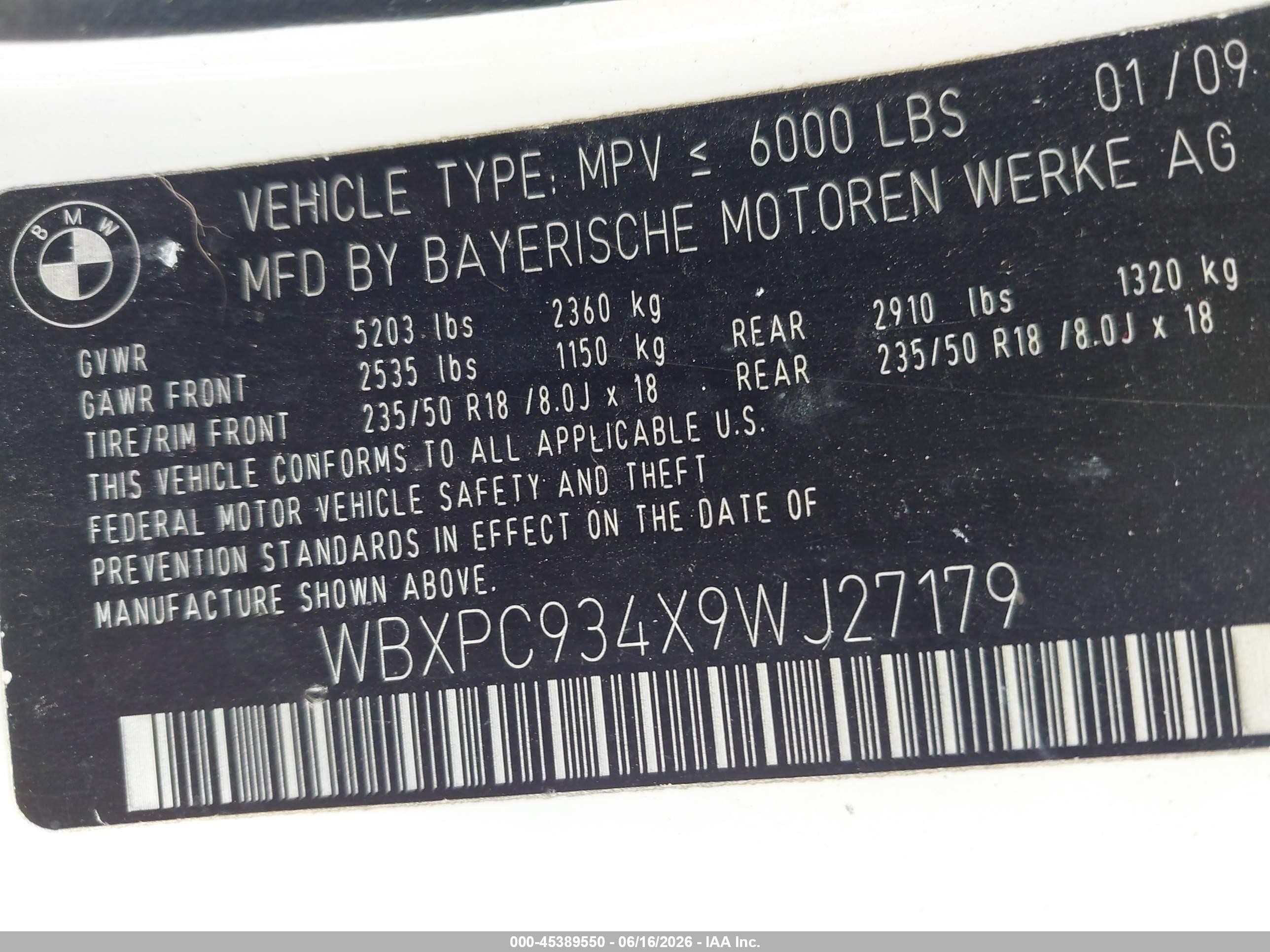 2009 Bmw X3 Xdrive30i White vin: WBXPC934X9WJ27179