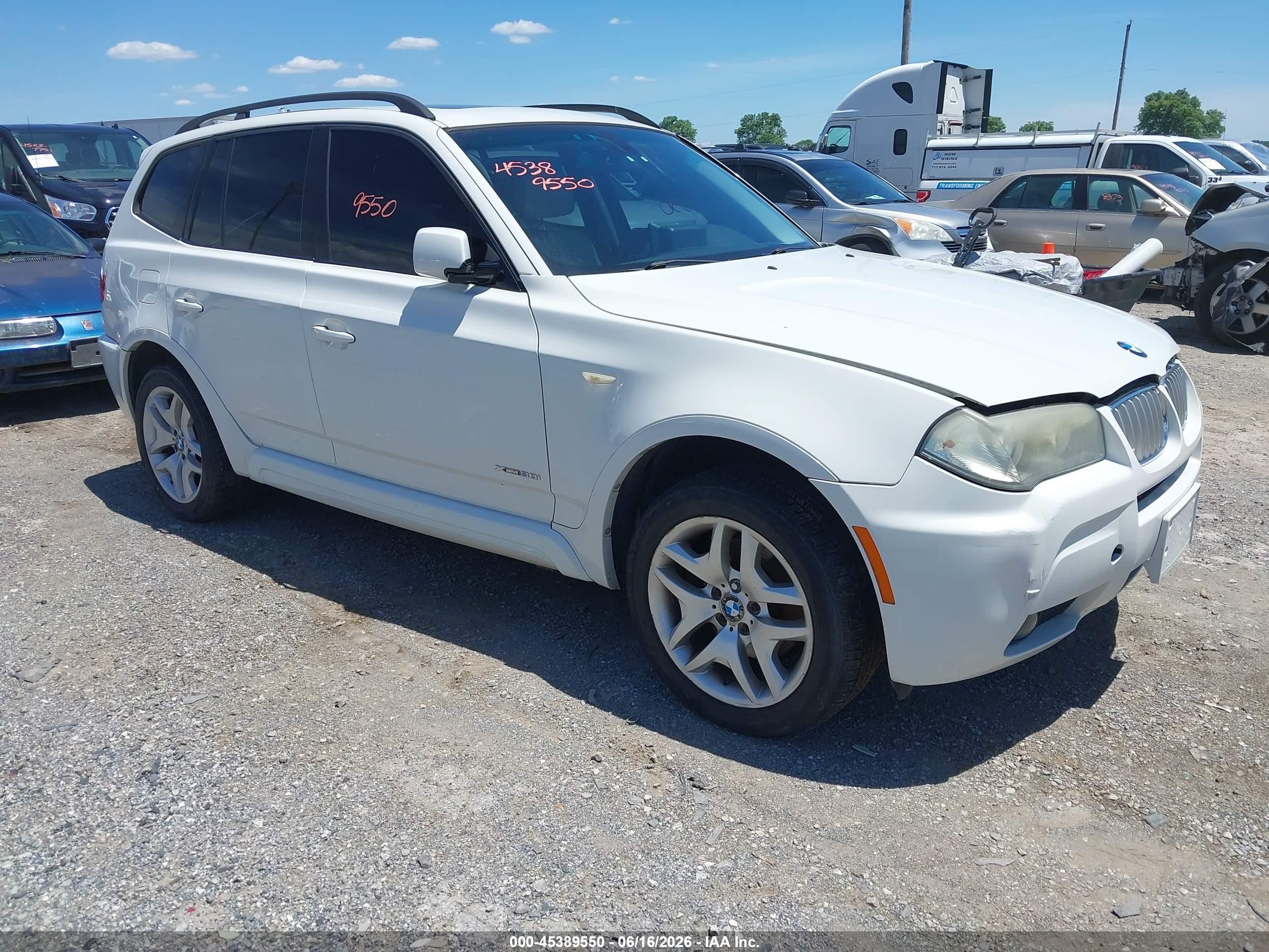 2009 Bmw X3 Xdrive30i White vin: WBXPC934X9WJ27179
