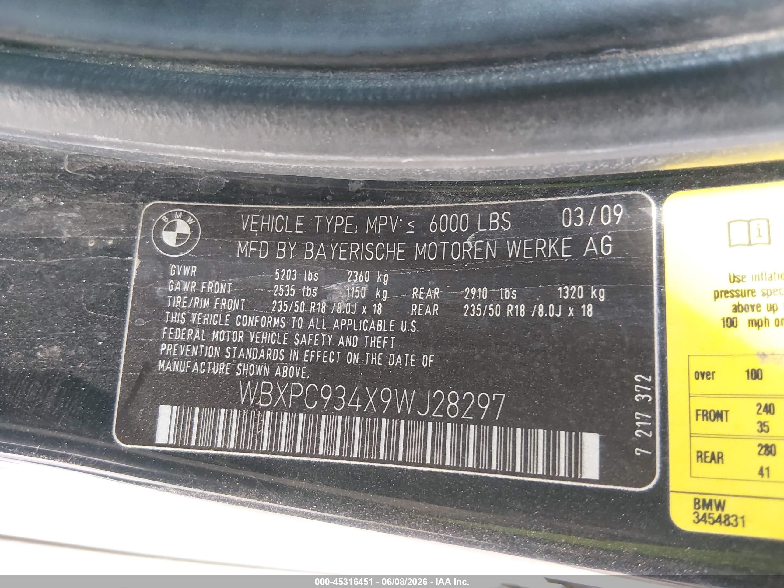 2009 Bmw X3 Xdrive30i Black vin: WBXPC934X9WJ28297