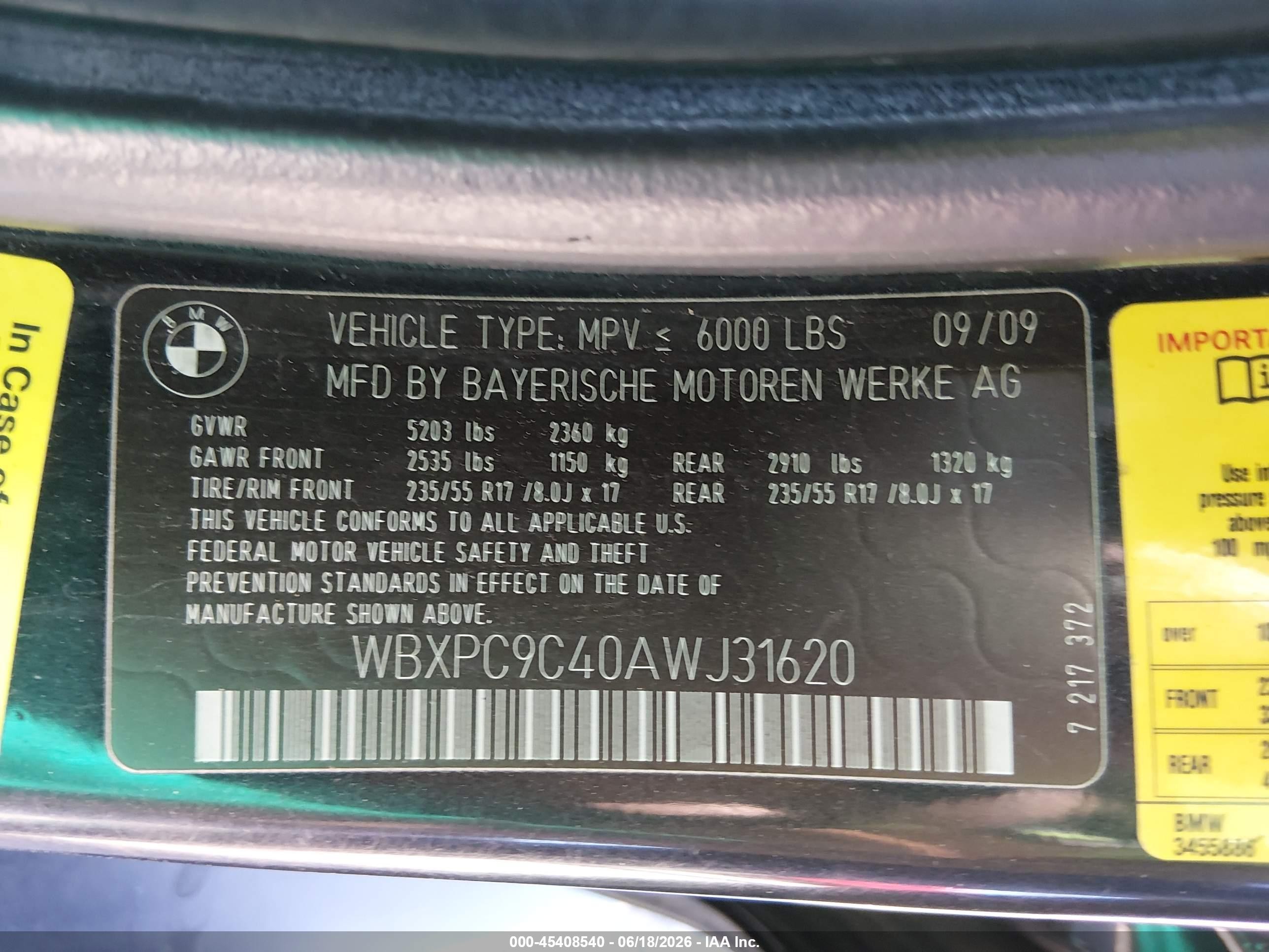 2010 Bmw X3 Xdrive30i Черный vin: WBXPC9C40AWJ31620