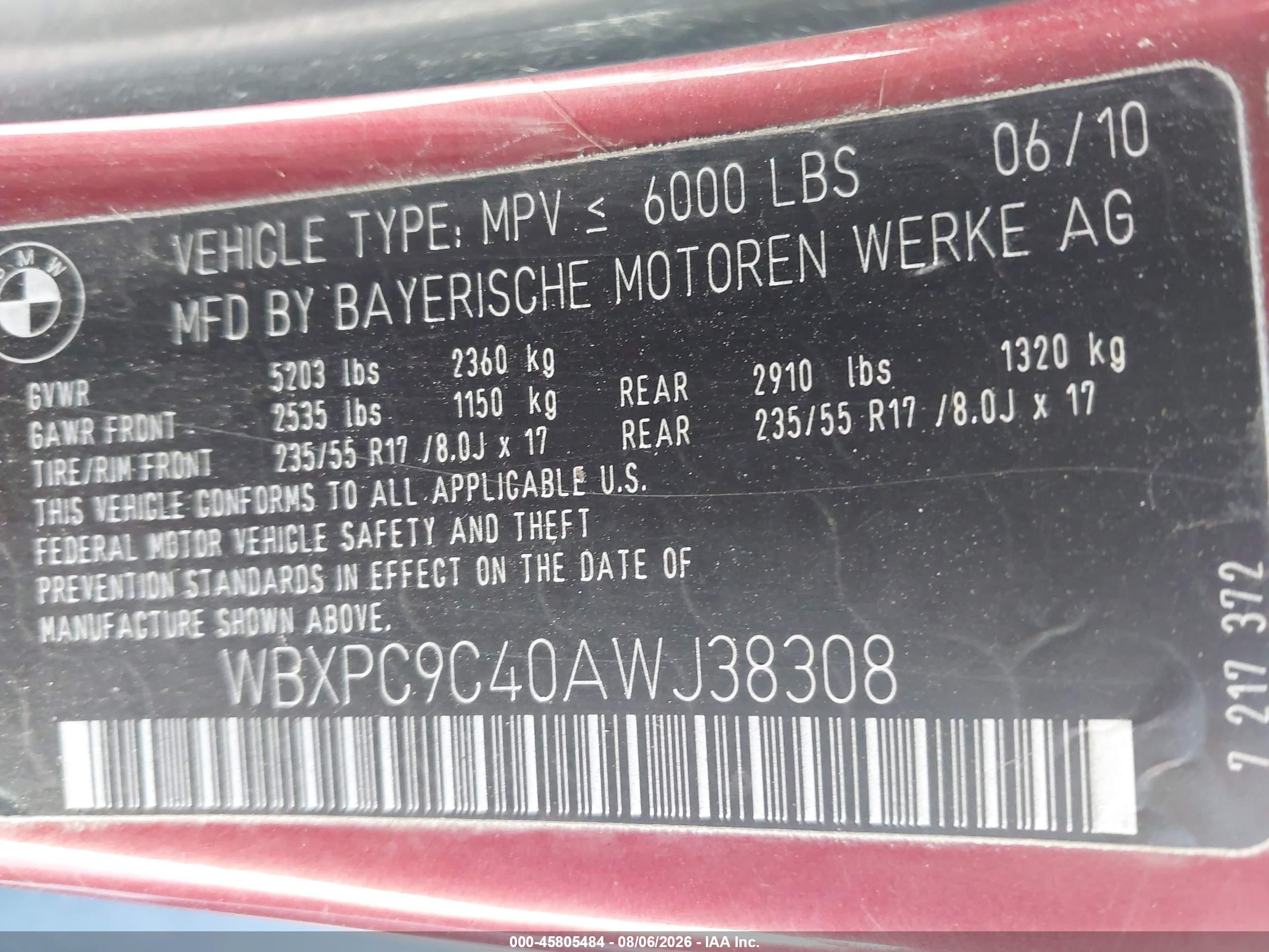 2010 Bmw X3 Xdrive30i Red vin: WBXPC9C40AWJ38308