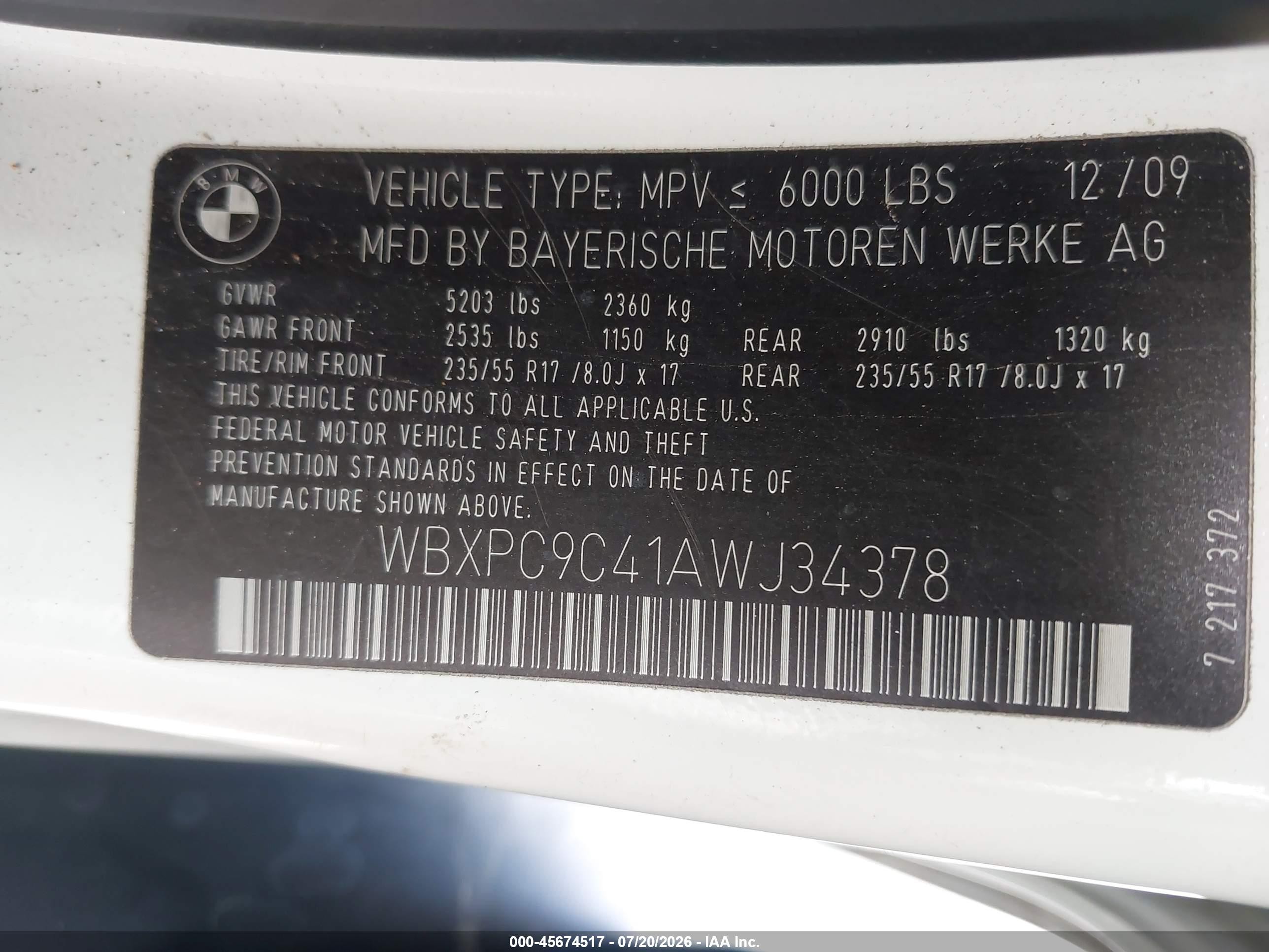2010 Bmw X3 Xdrive30i White vin: WBXPC9C41AWJ34378