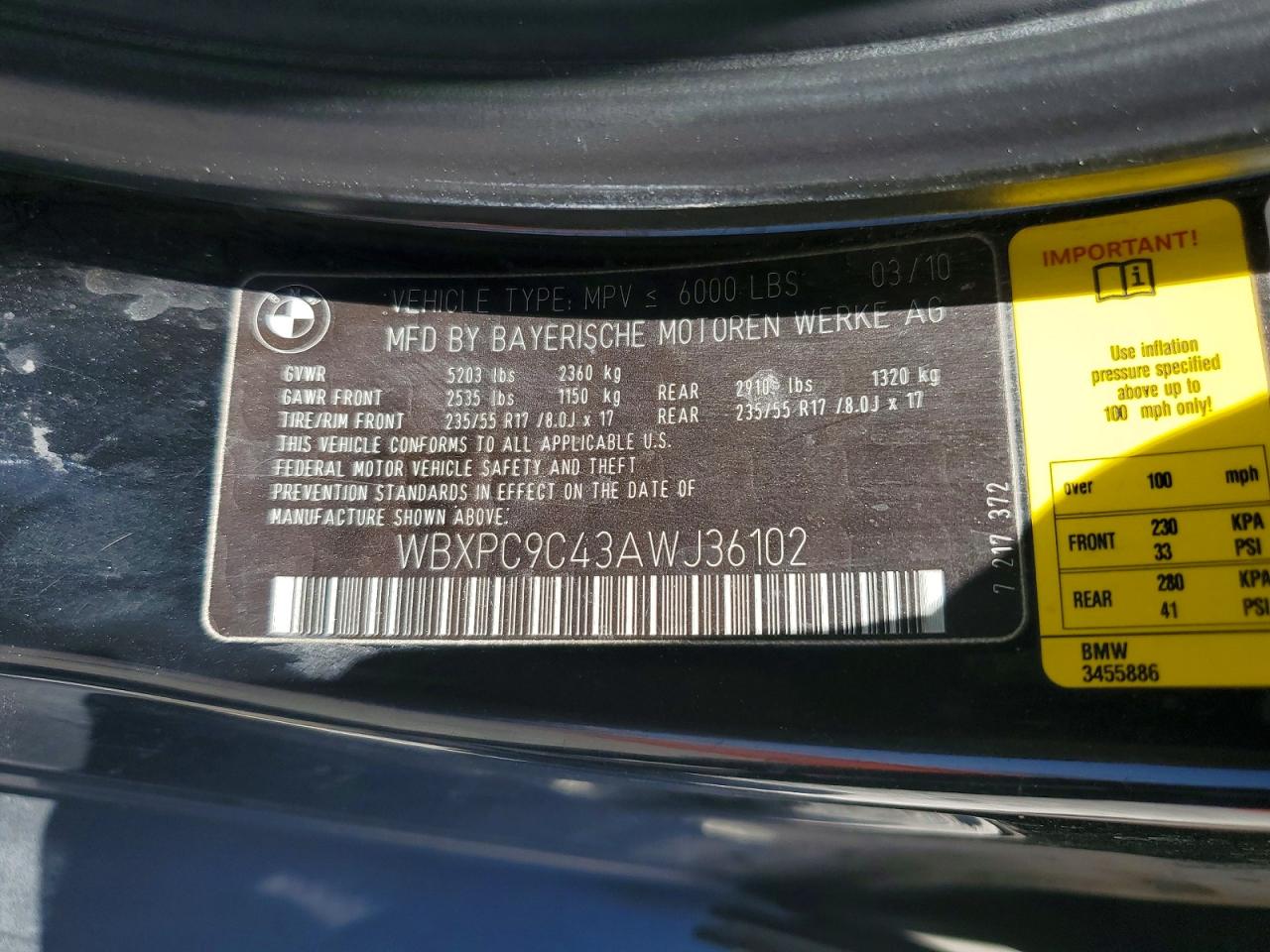 2010 Bmw X3 Xdrive30i Black vin: WBXPC9C43AWJ36102