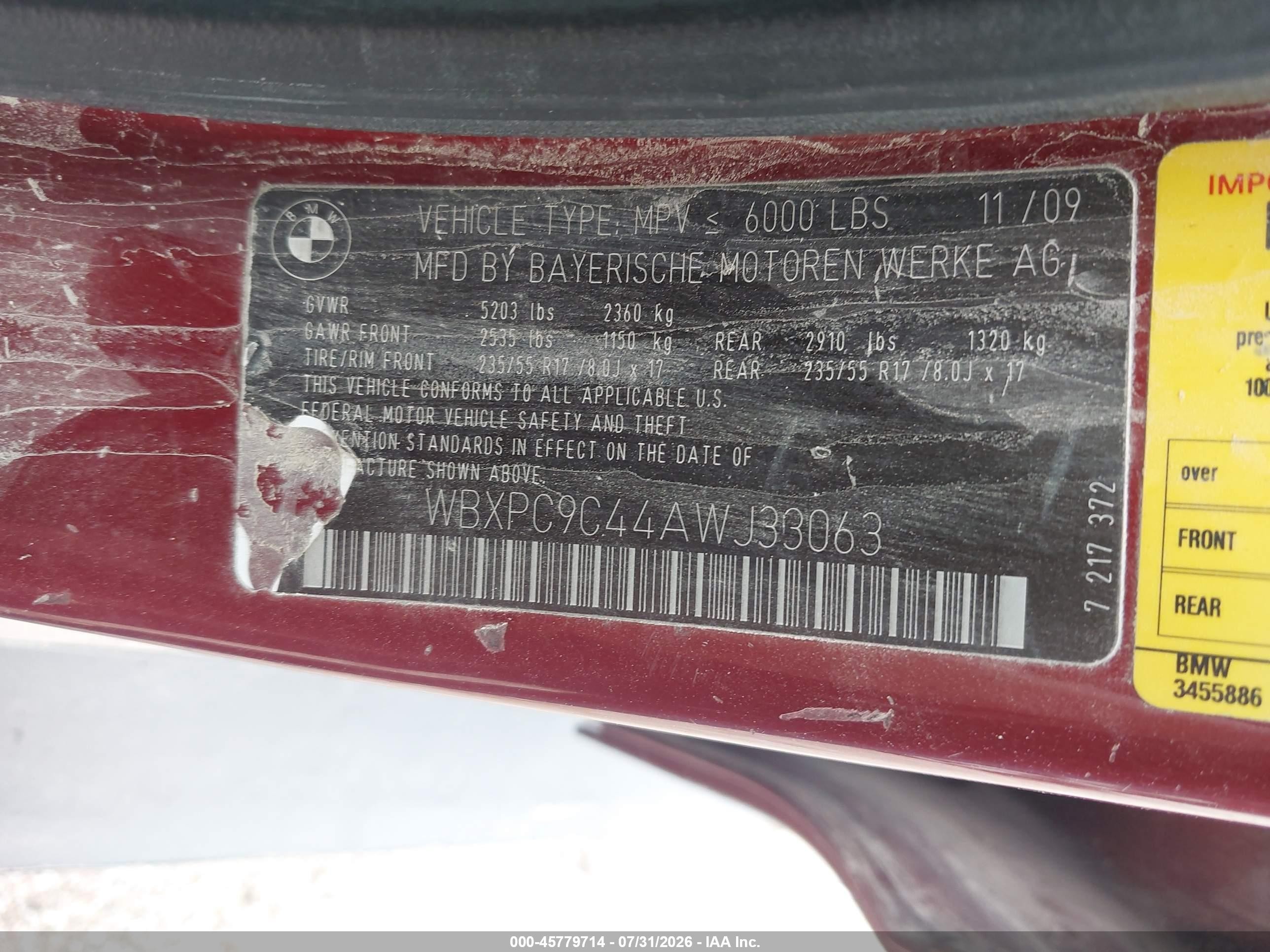2010 Bmw X3 Xdrive30i Red vin: WBXPC9C44AWJ33063