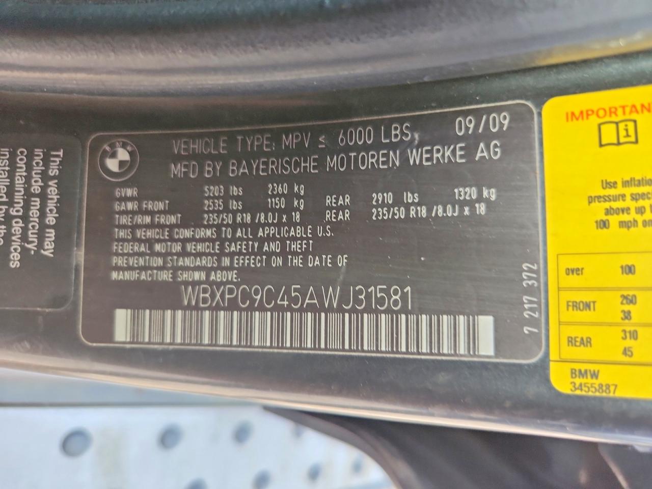 2010 Bmw X3 Xdrive30i Черный vin: WBXPC9C45AWJ31581