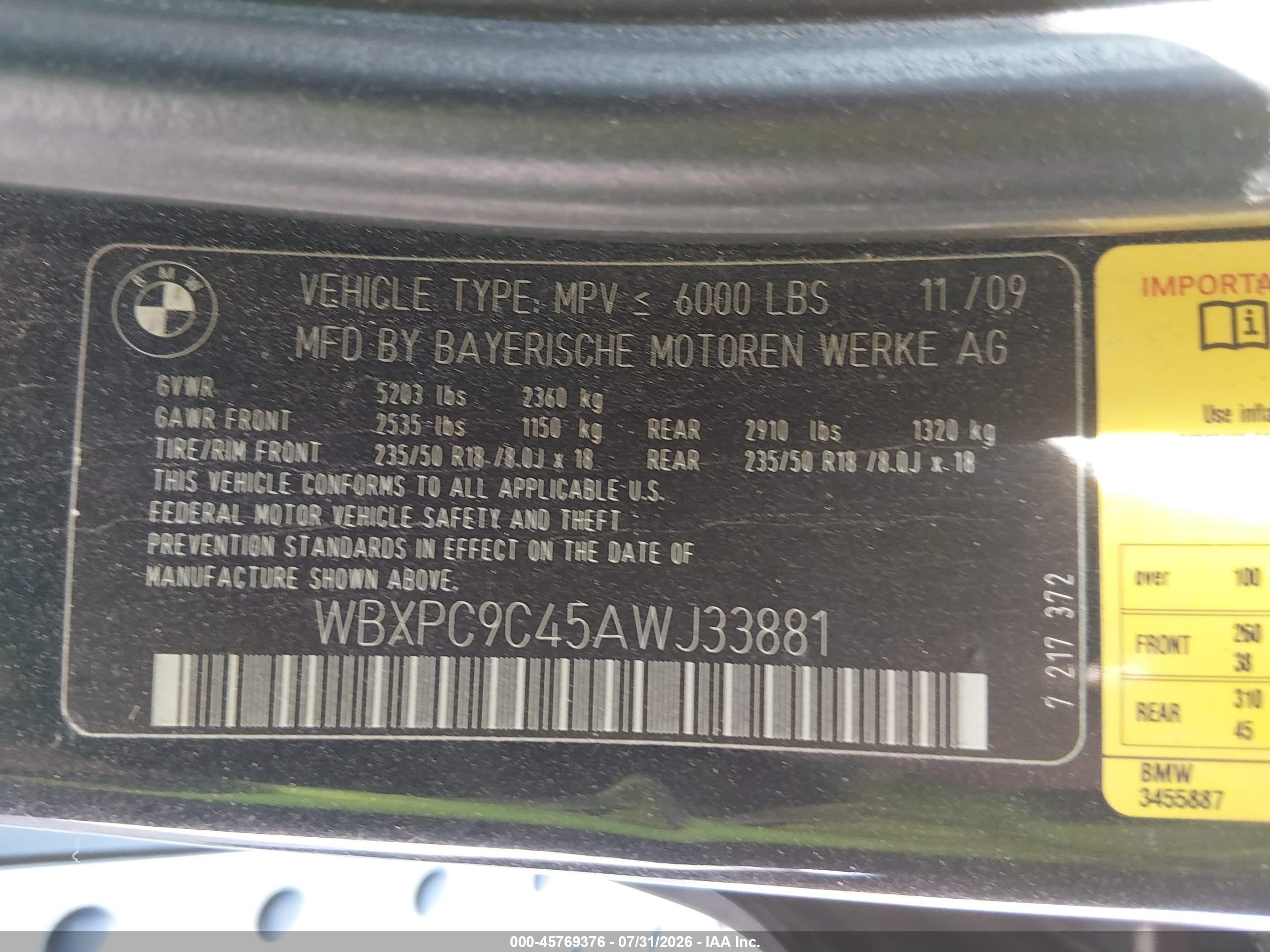 2010 Bmw X3 Xdrive30i Black vin: WBXPC9C45AWJ33881