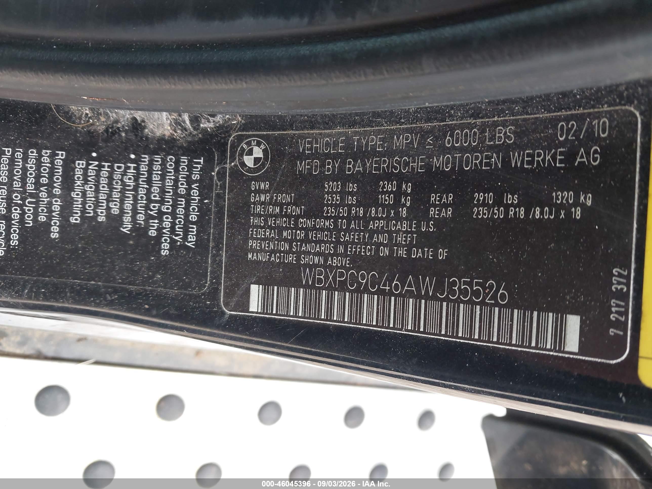 2010 Bmw X3 Xdrive30i Black vin: WBXPC9C46AWJ35526