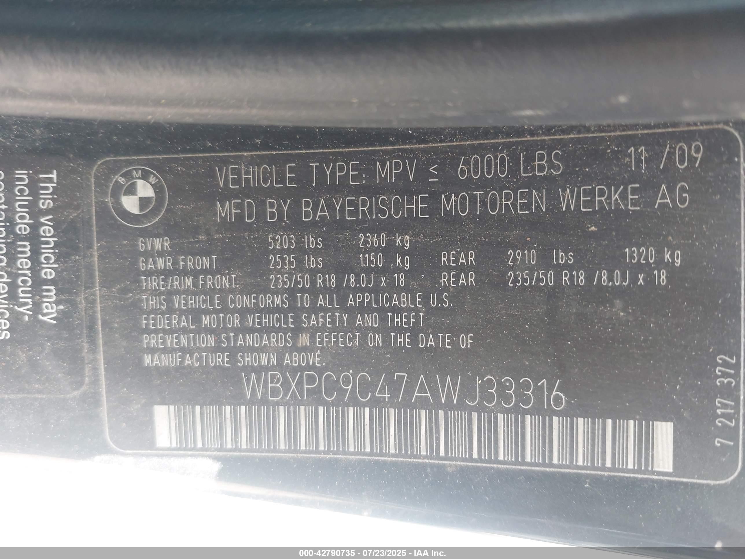 2010 Bmw X3 Xdrive30i Black vin: WBXPC9C47AWJ33316