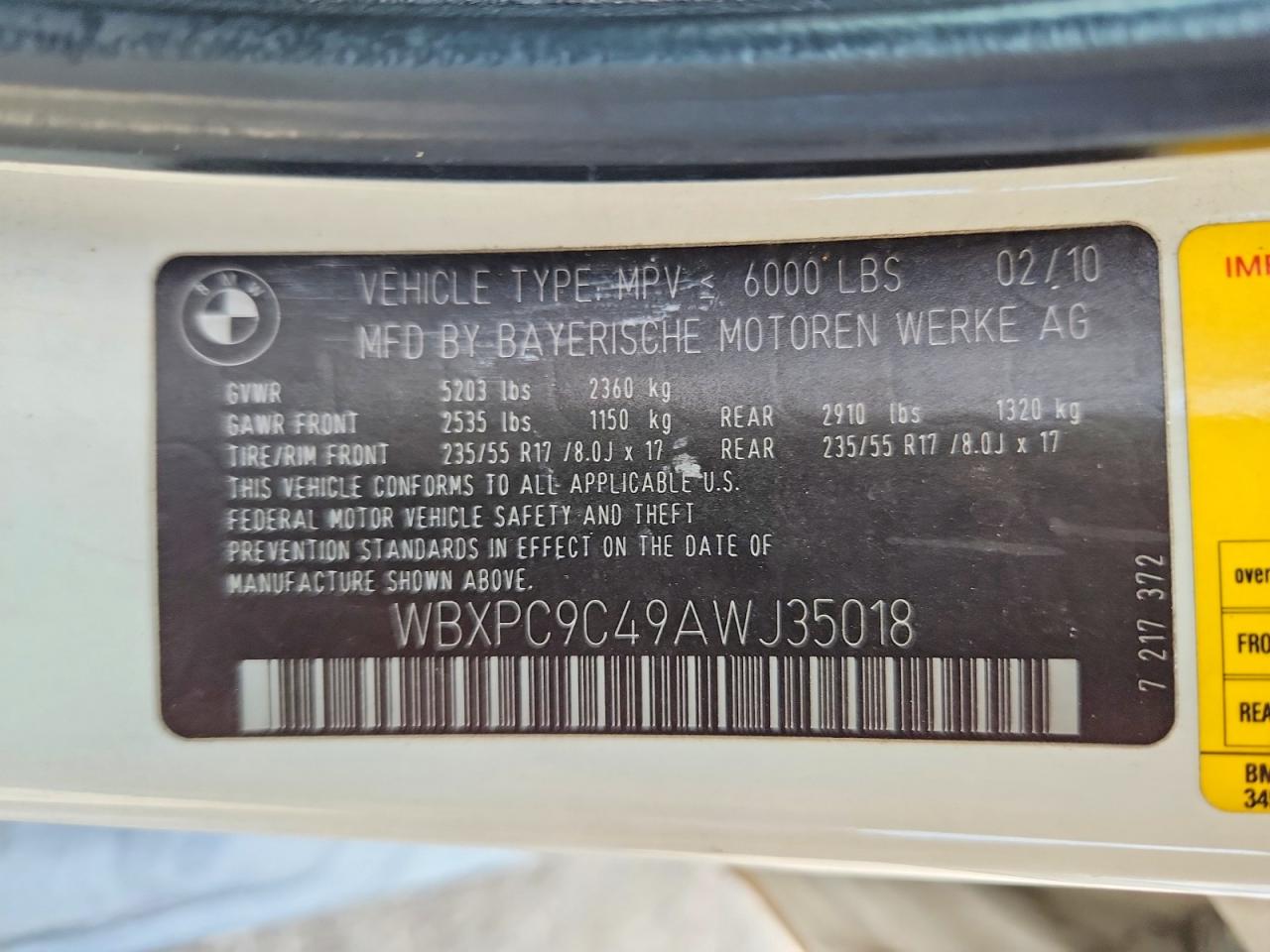 2010 Bmw X3 Xdrive30i White vin: WBXPC9C49AWJ35018