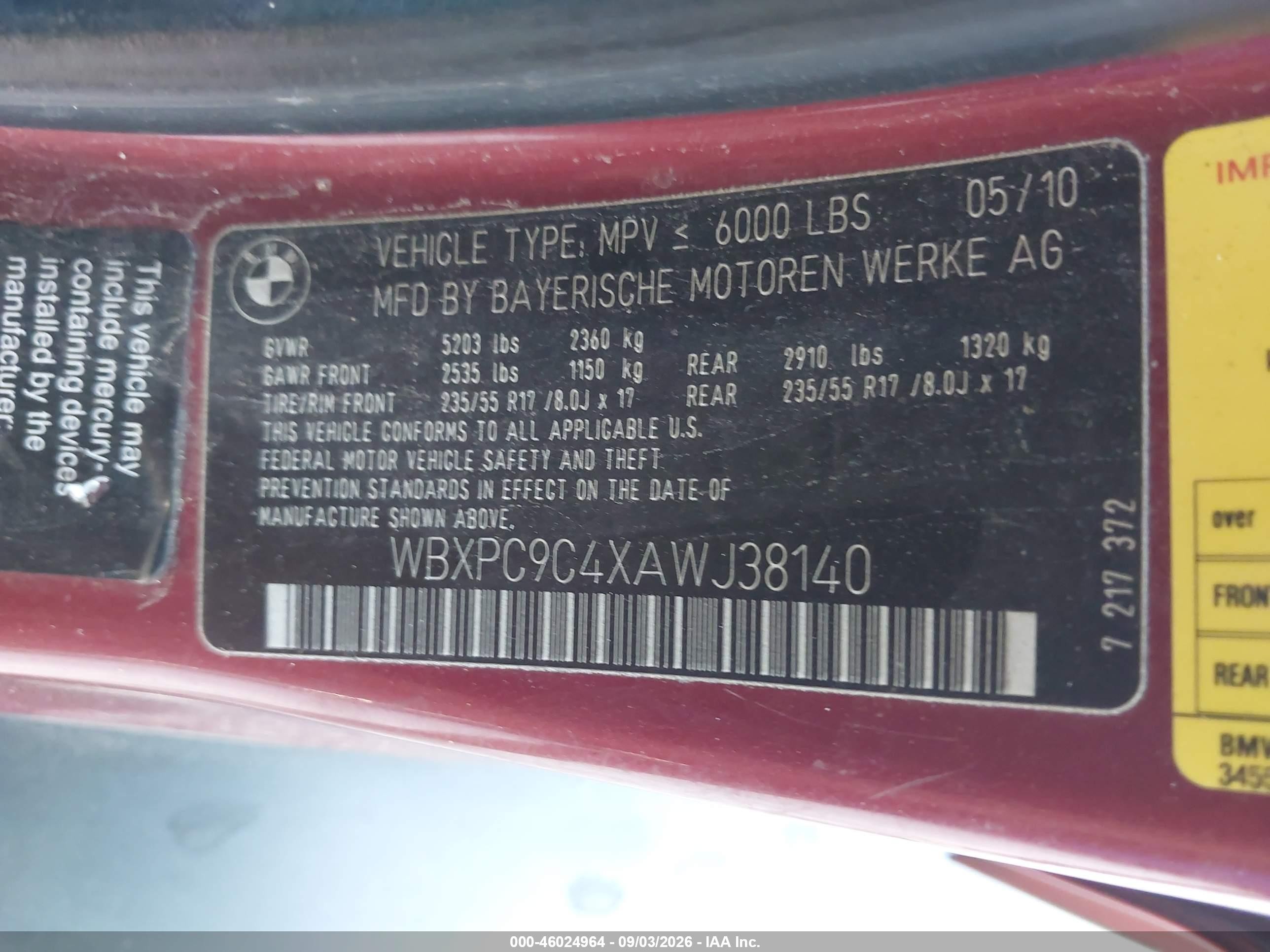 2010 Bmw X3 Xdrive30i Red vin: WBXPC9C4XAWJ38140