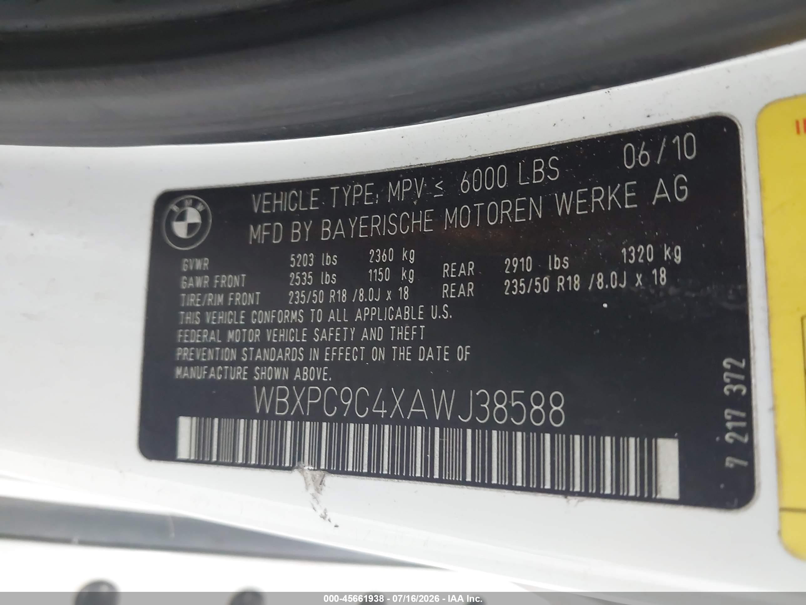 2010 Bmw X3 Xdrive30i White vin: WBXPC9C4XAWJ38588