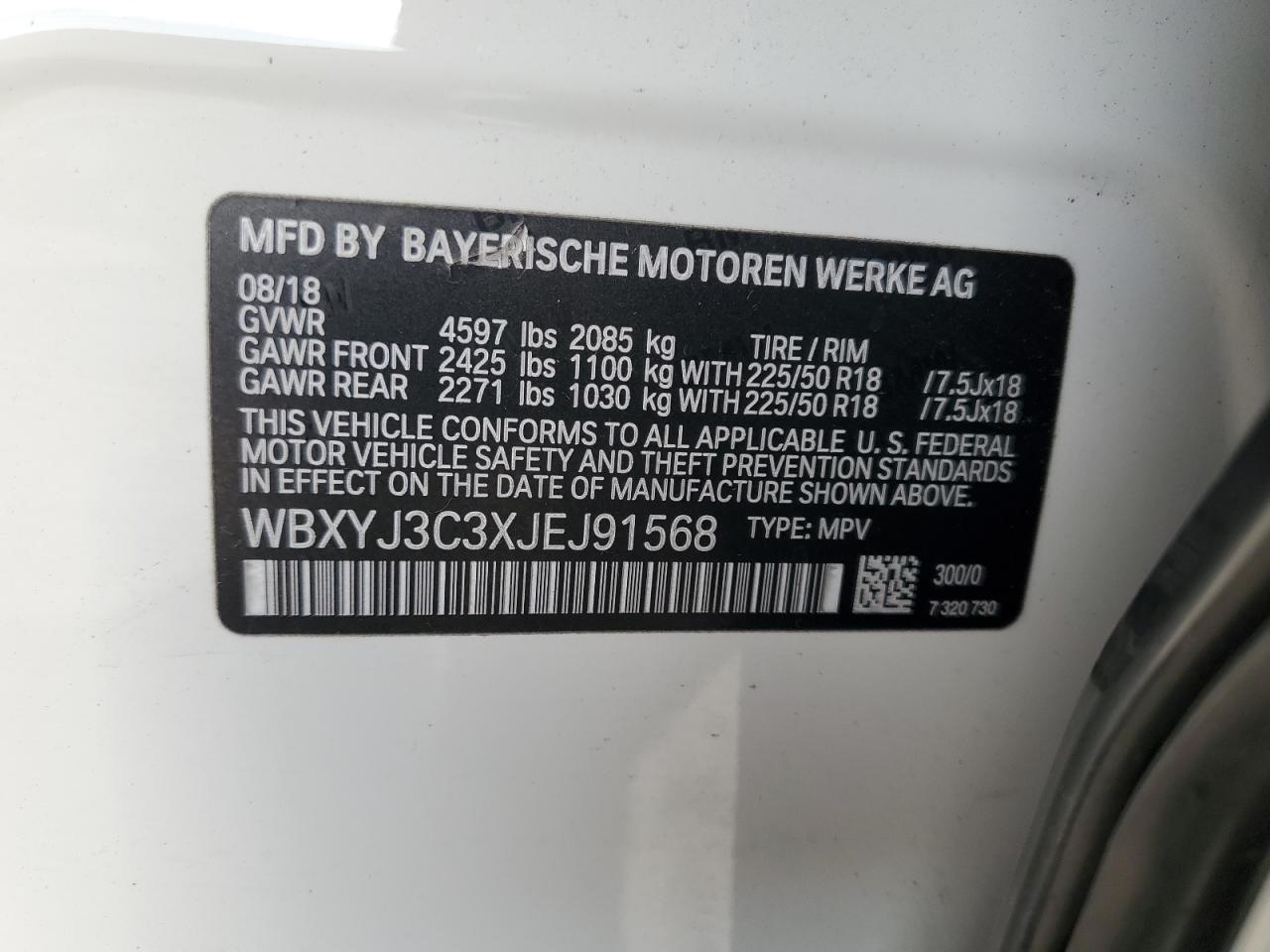 2018 Bmw X2 Sdrive28i Белый vin: WBXYJ3C3XJEJ91568